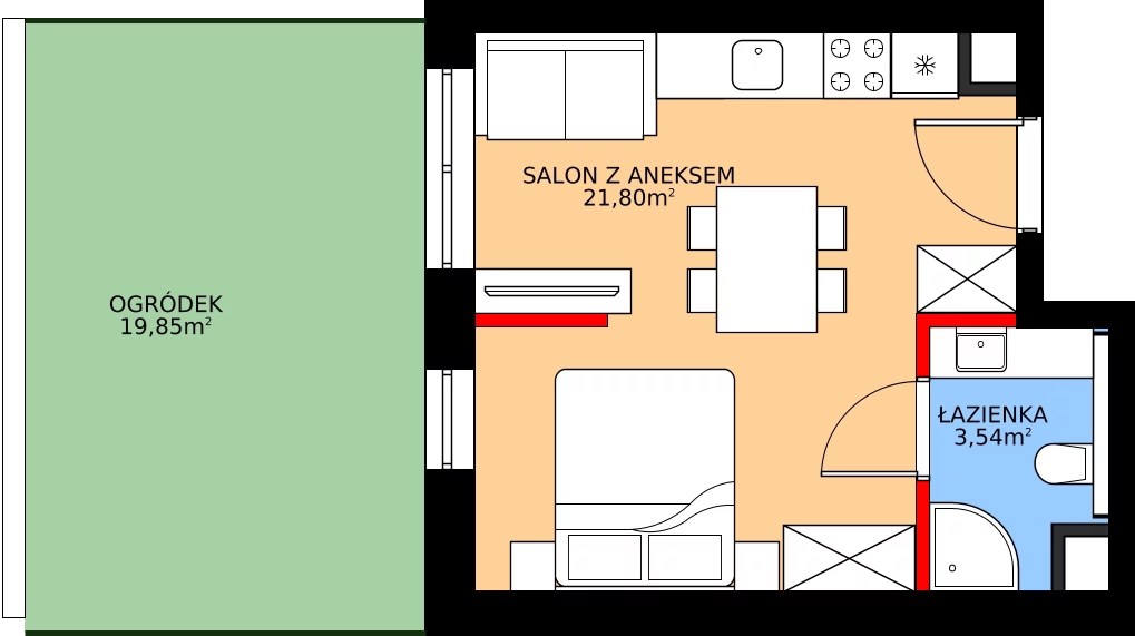 Zalety mieszkania 25.34 m², 62