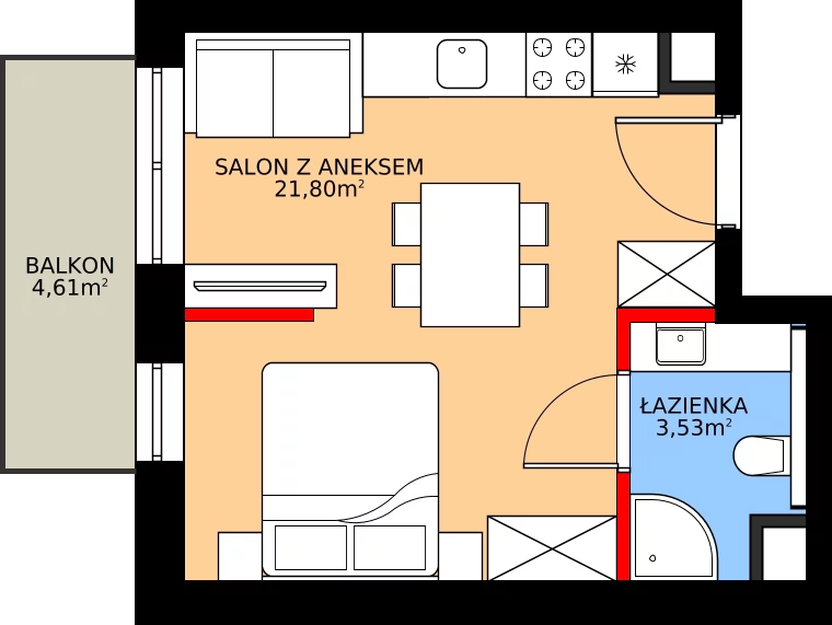 Zalety mieszkania 25.33 m², 74