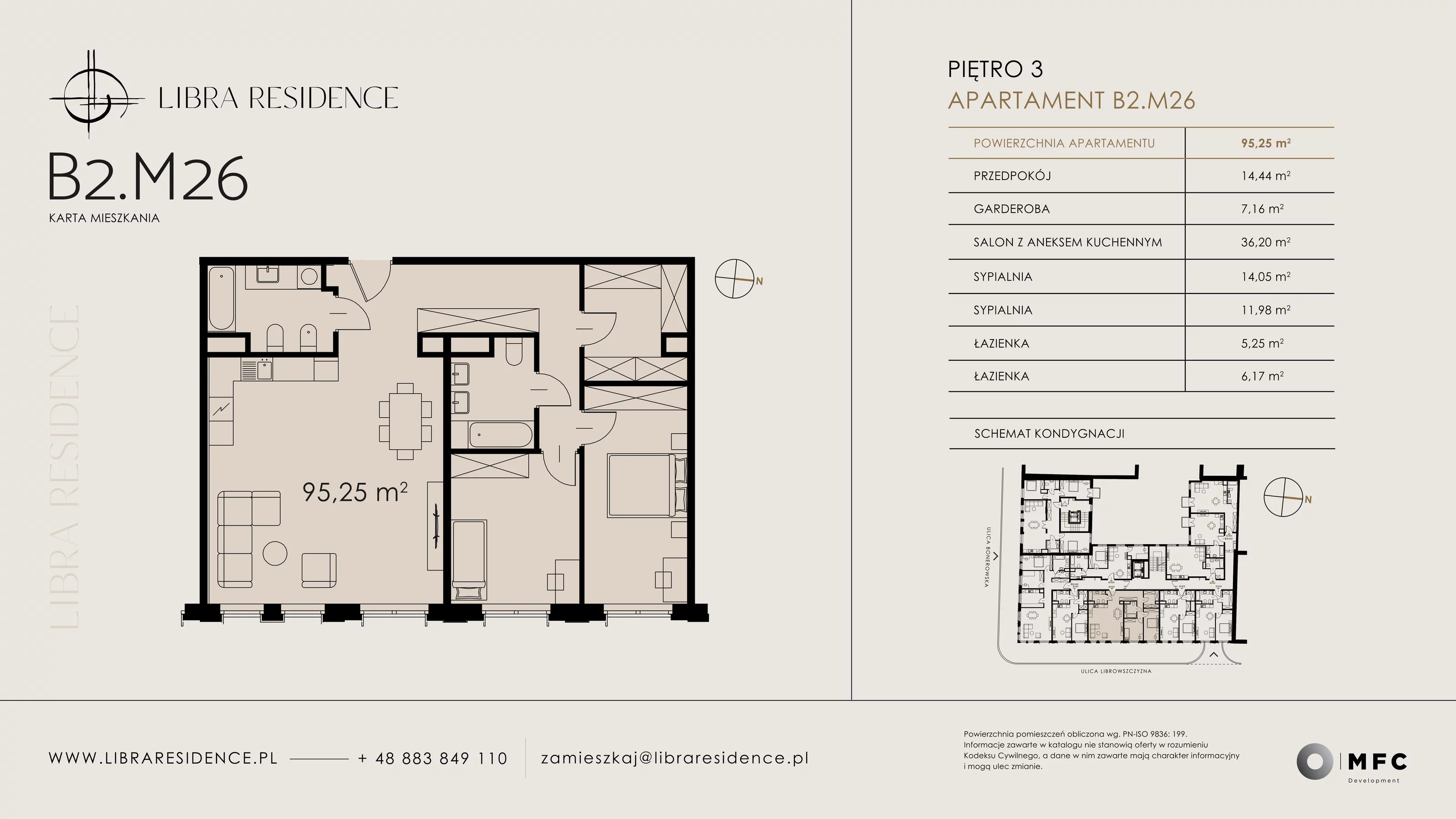 Apartament 95,25 m², piętro 3, oferta nr B2.M26, Libra Residence, Kraków, Stare Miasto, ul. Librowszczyzna 3 / Bonerowska 1