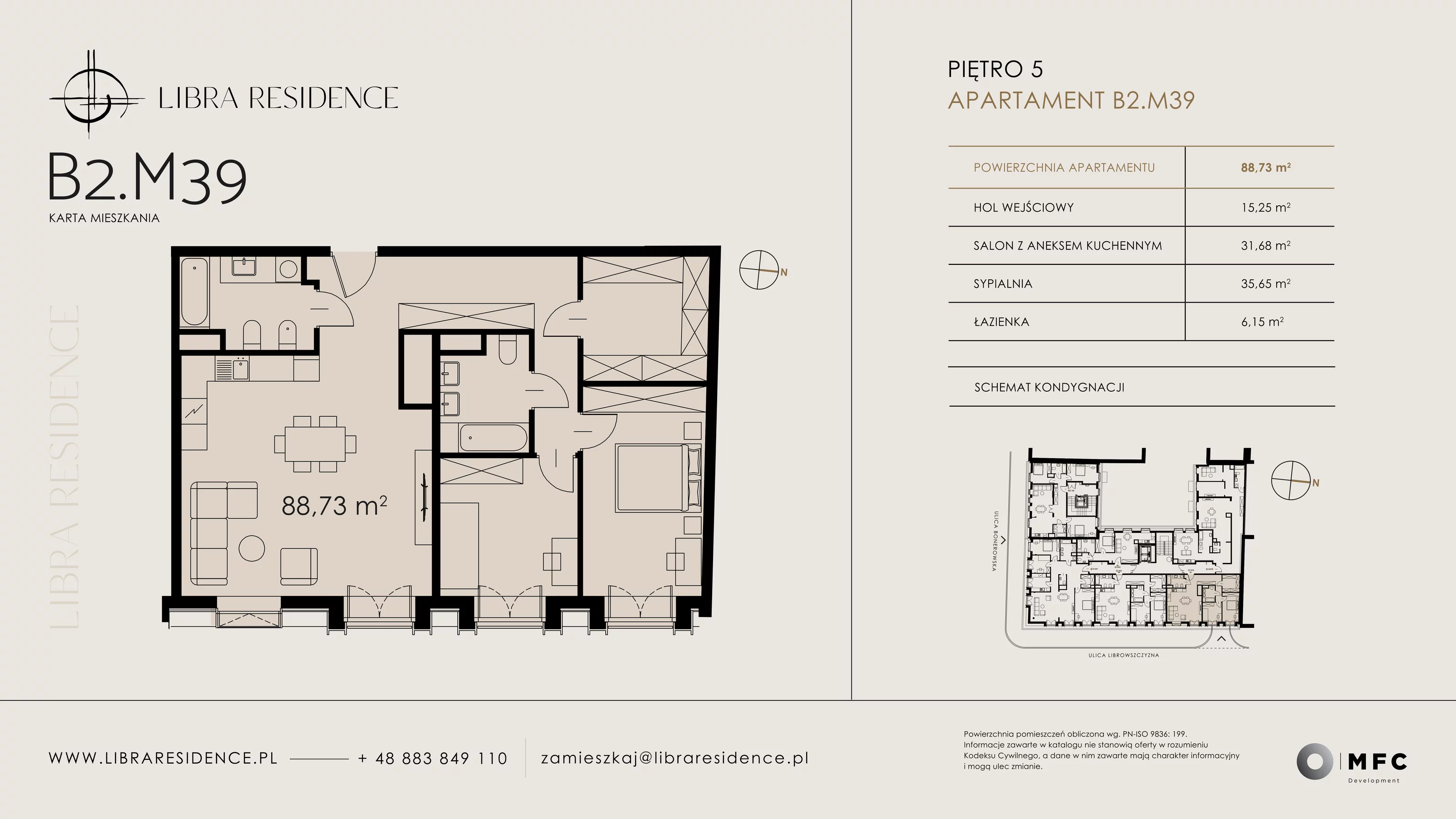 Apartament 88,73 m², piętro 5, oferta nr B2.M39, Libra Residence, Kraków, Stare Miasto, ul. Librowszczyzna 3 / Bonerowska 1