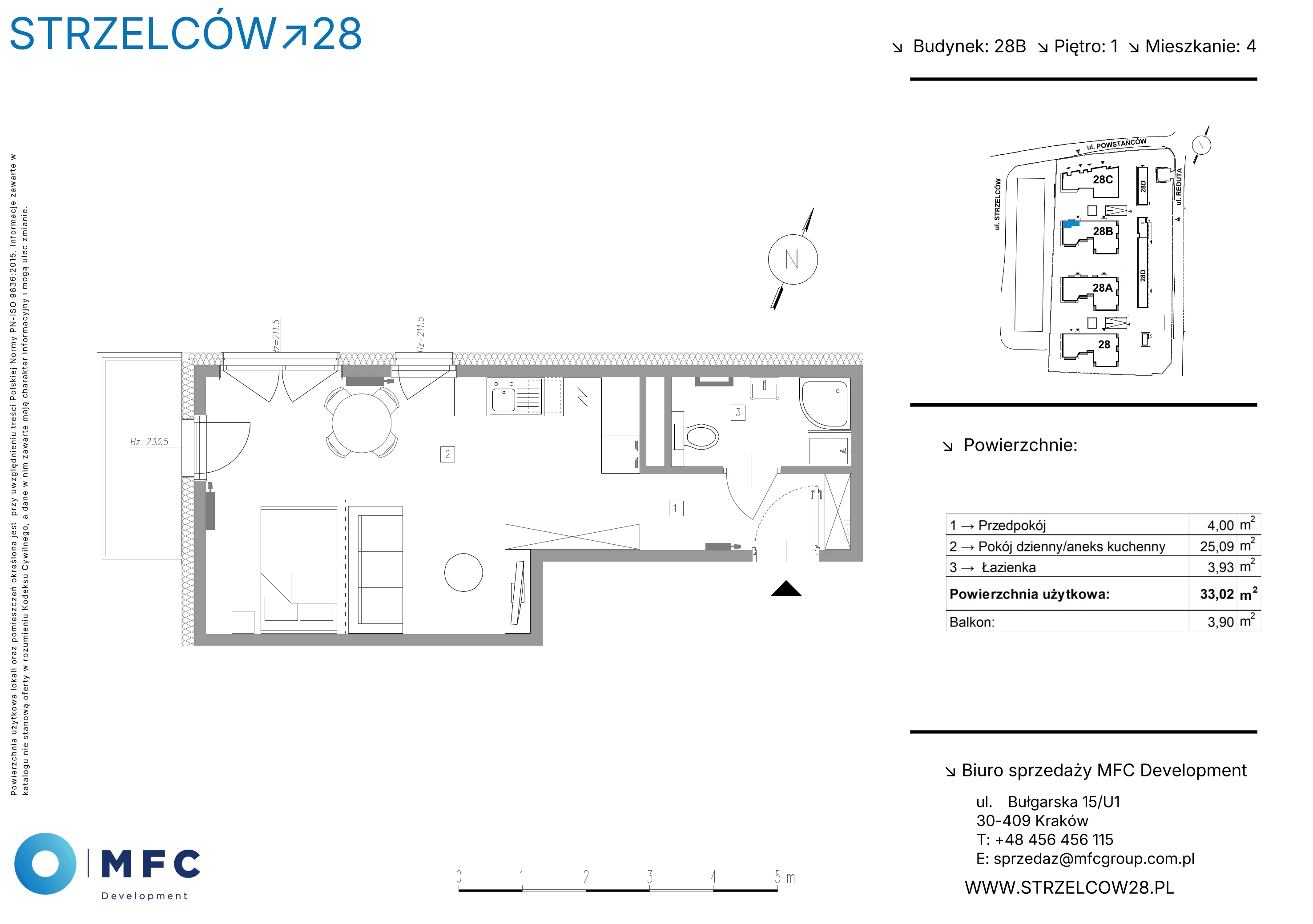 1 pokój, mieszkanie 33,02 m², piętro 1, oferta nr 4B, Strzelców 28, Kraków, Prądnik Czerwony, ul. Strzelców 28
