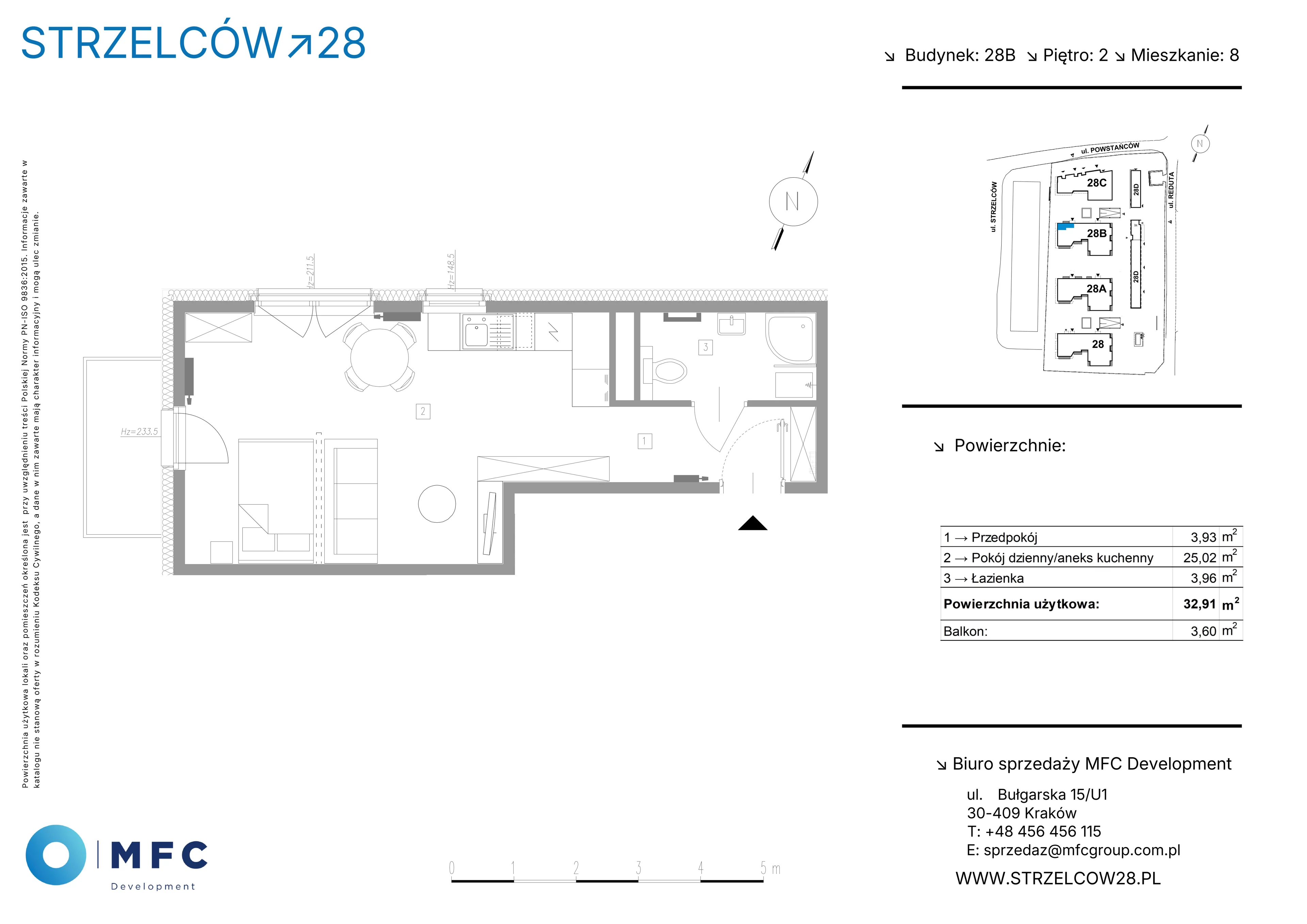 1 pokój, mieszkanie 32,91 m², piętro 2, oferta nr 8B, Strzelców 28, Kraków, Prądnik Czerwony, ul. Strzelców 28