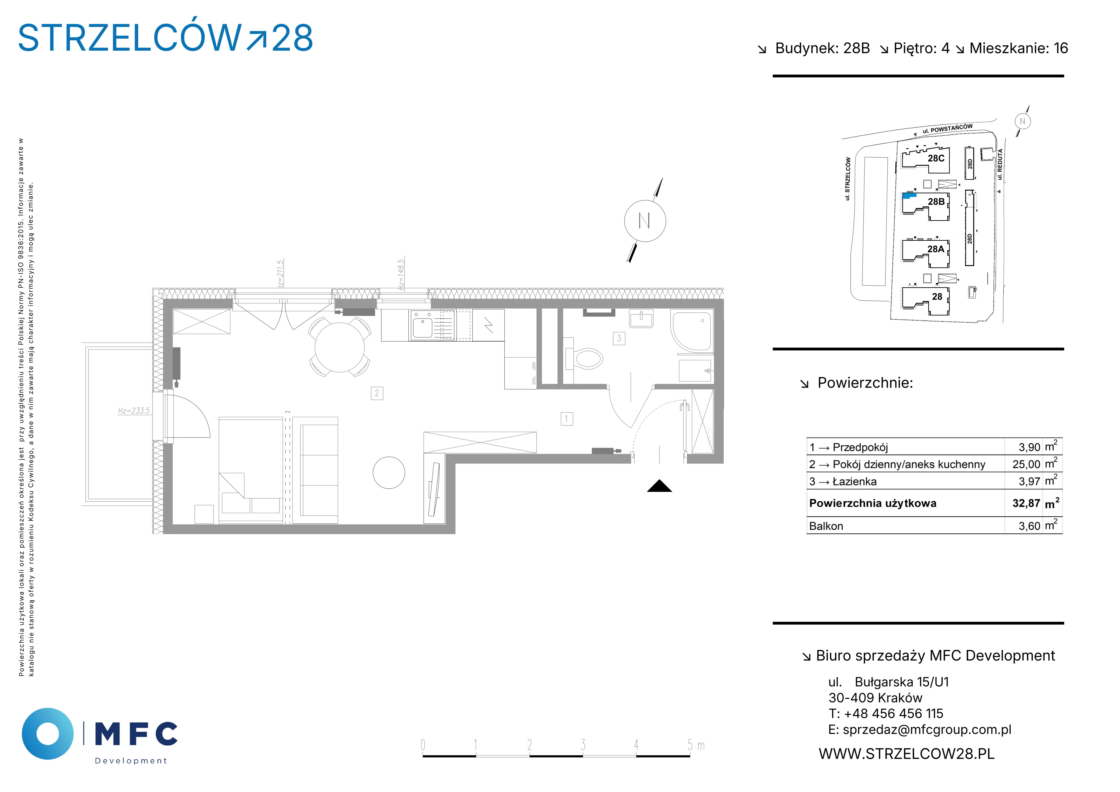 1 pokój, mieszkanie 32,87 m², piętro 4, oferta nr 16B, Strzelców 28, Kraków, Prądnik Czerwony, ul. Strzelców 28