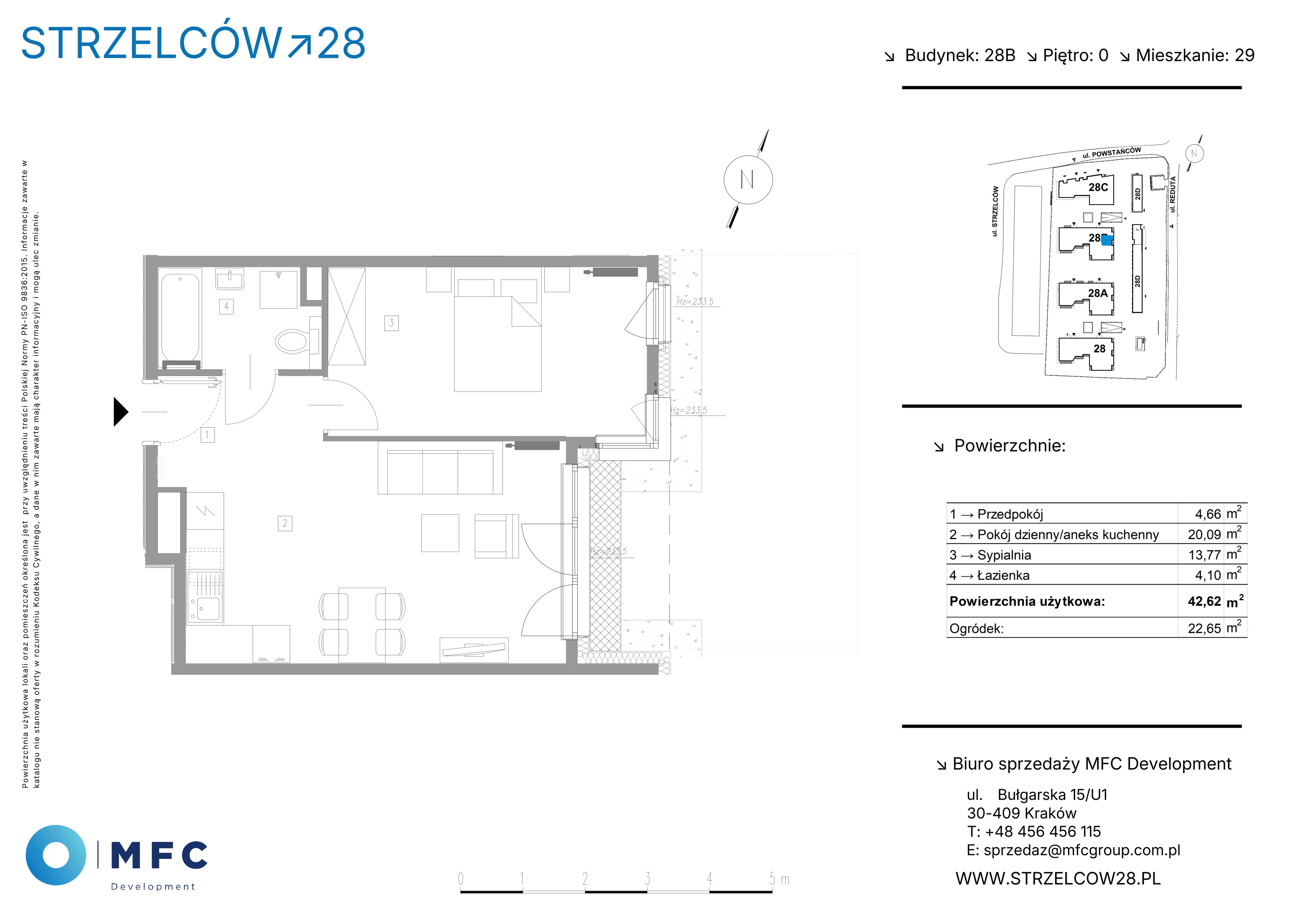 2 pokoje, mieszkanie 42,62 m², parter, oferta nr 29B, Strzelców 28, Kraków, Prądnik Czerwony, ul. Strzelców 28
