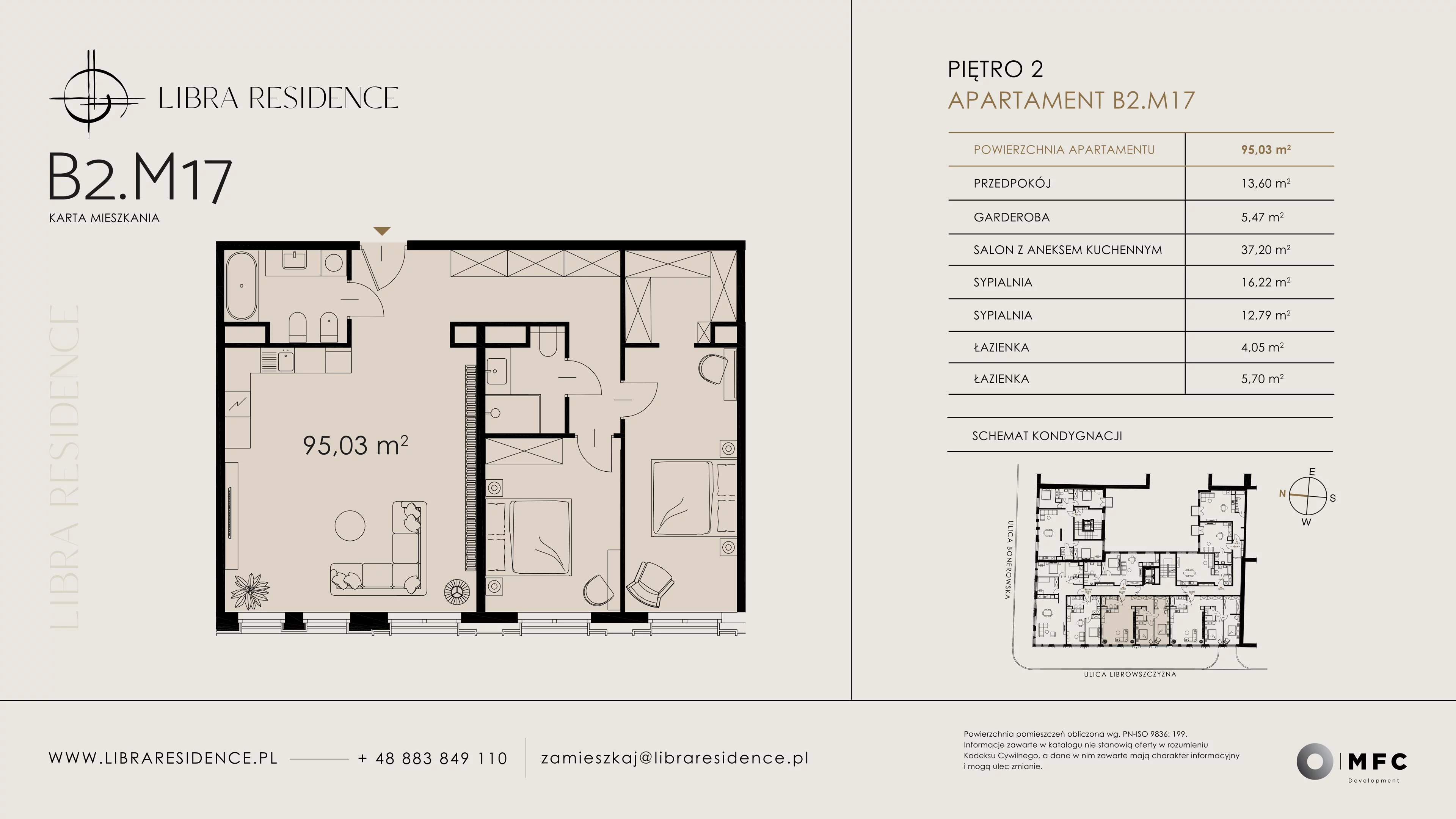 3 pokoje, apartament 95,03 m², piętro 2, oferta nr B2.M17, Libra Residence, Kraków, Stare Miasto, ul. Librowszczyzna 3 / Bonerowska 1