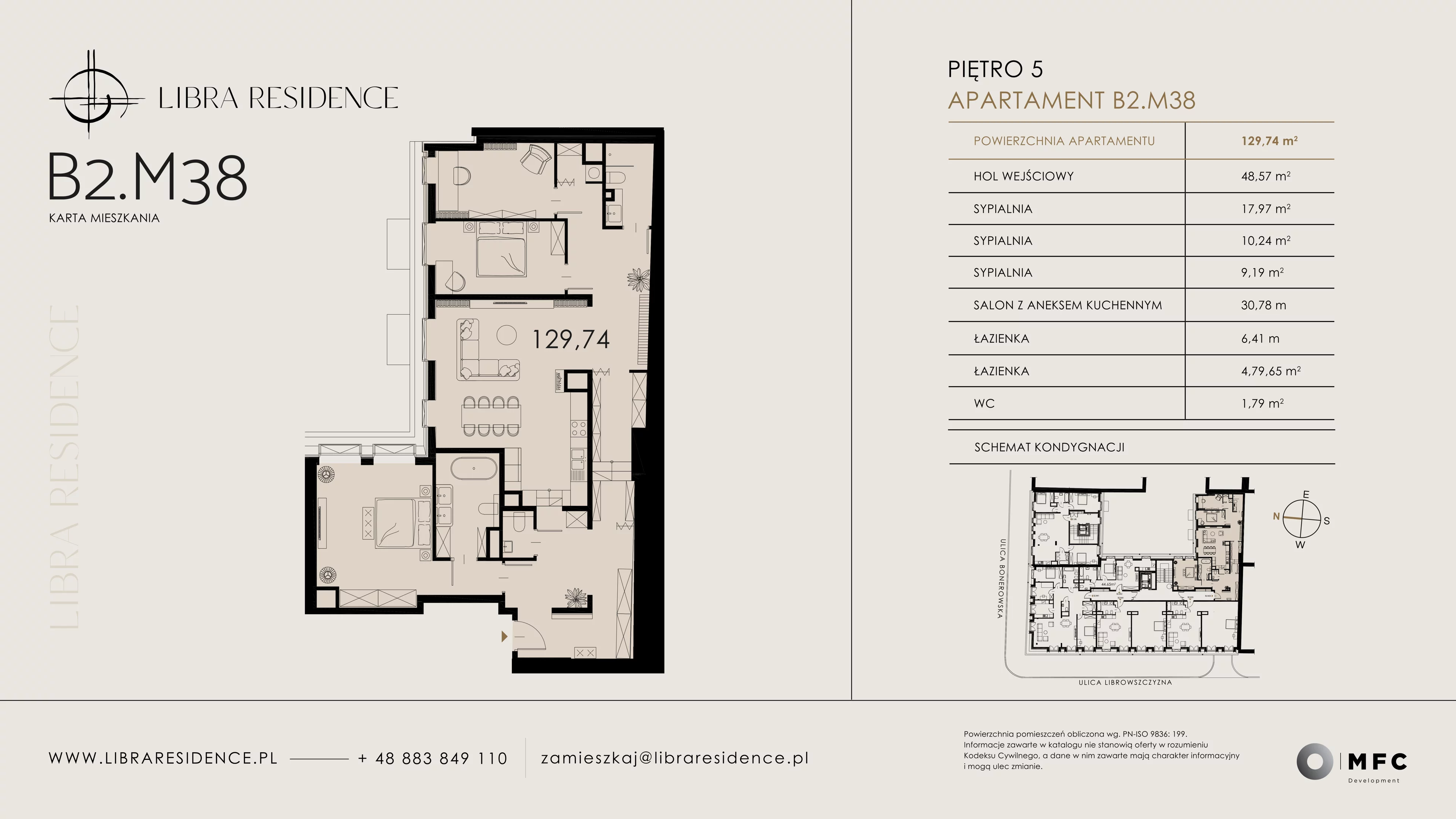 4 pokoje, apartament 129,74 m², piętro 5, oferta nr B2.M38, Libra Residence, Kraków, Stare Miasto, ul. Librowszczyzna 3 / Bonerowska 1