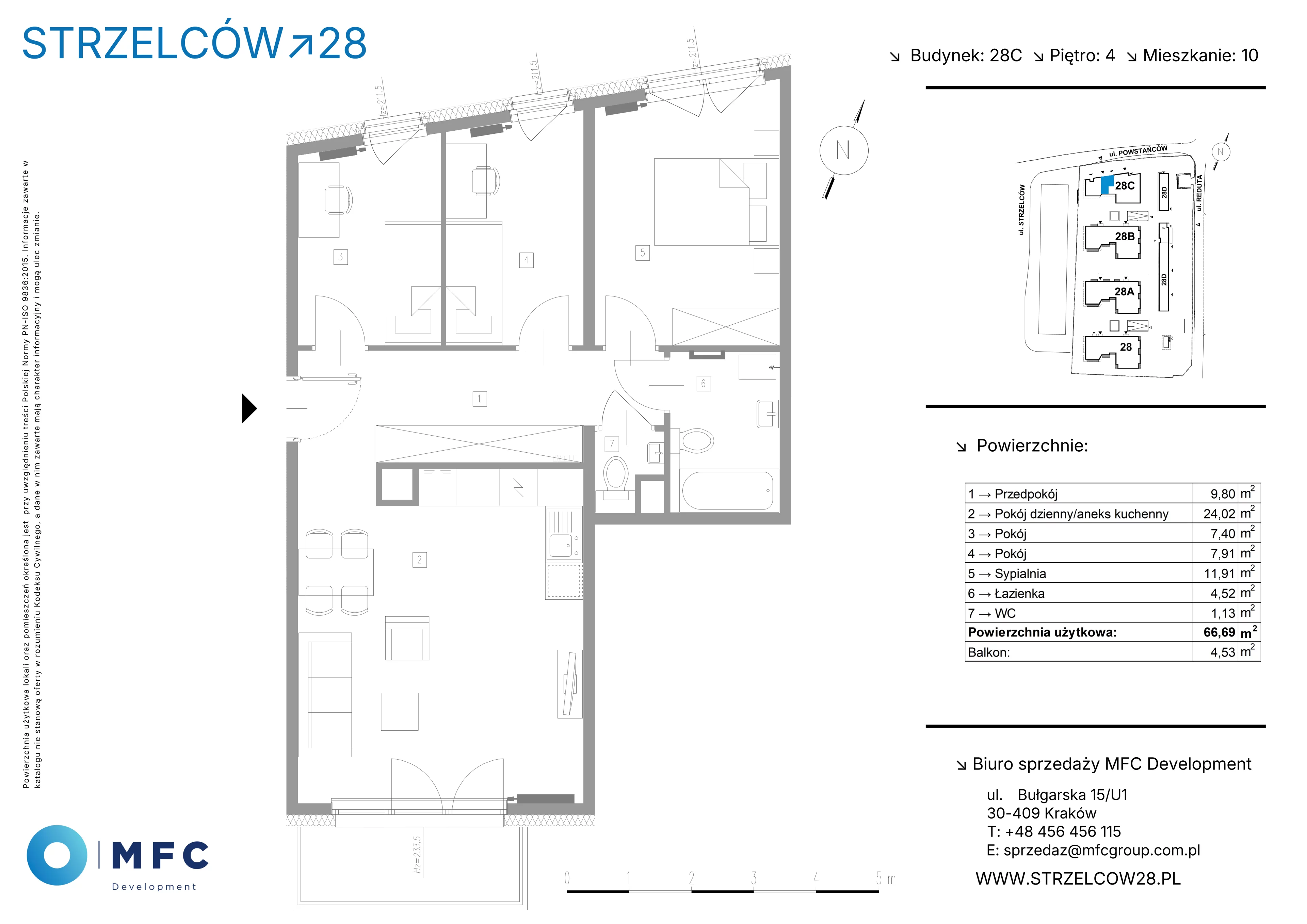 4 pokoje, mieszkanie 66,69 m², piętro 4, oferta nr 10C, Strzelców 28, Kraków, Prądnik Czerwony, ul. Strzelców 28