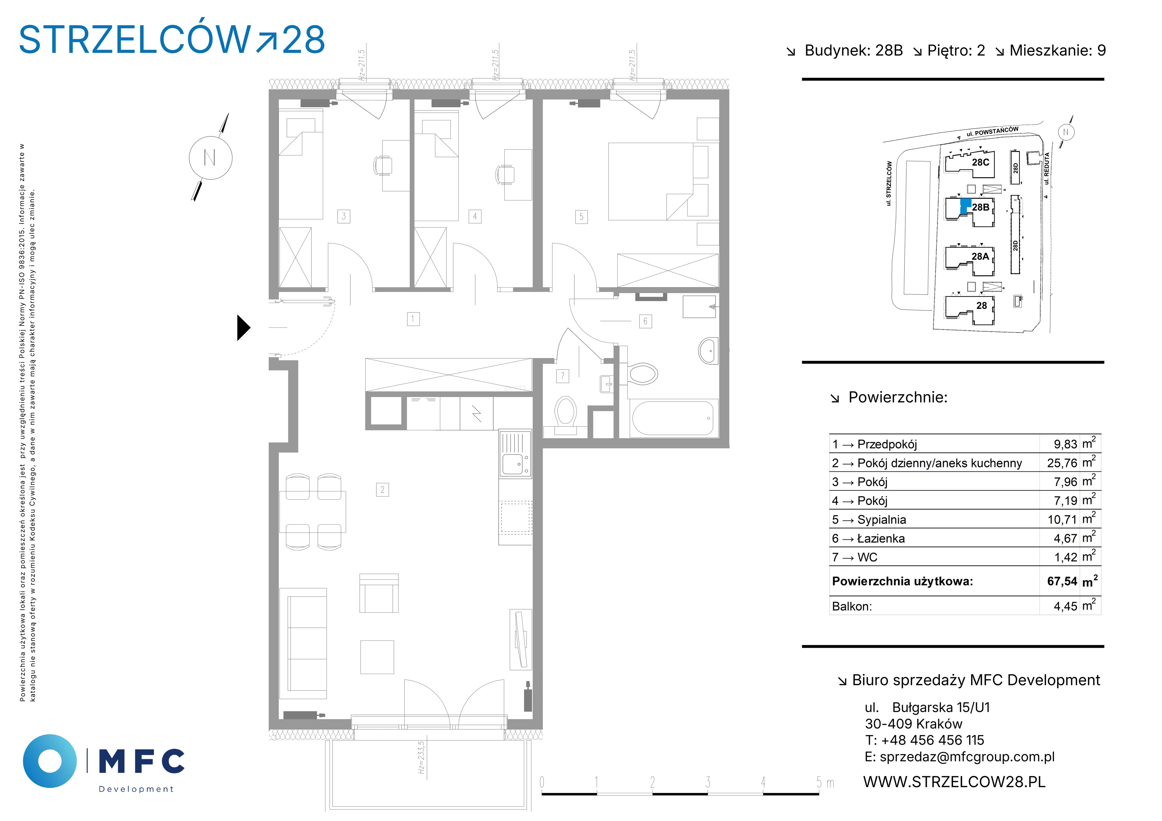 4 pokoje, mieszkanie 67,54 m², piętro 2, oferta nr 9B, Strzelców 28, Kraków, Prądnik Czerwony, ul. Strzelców 28