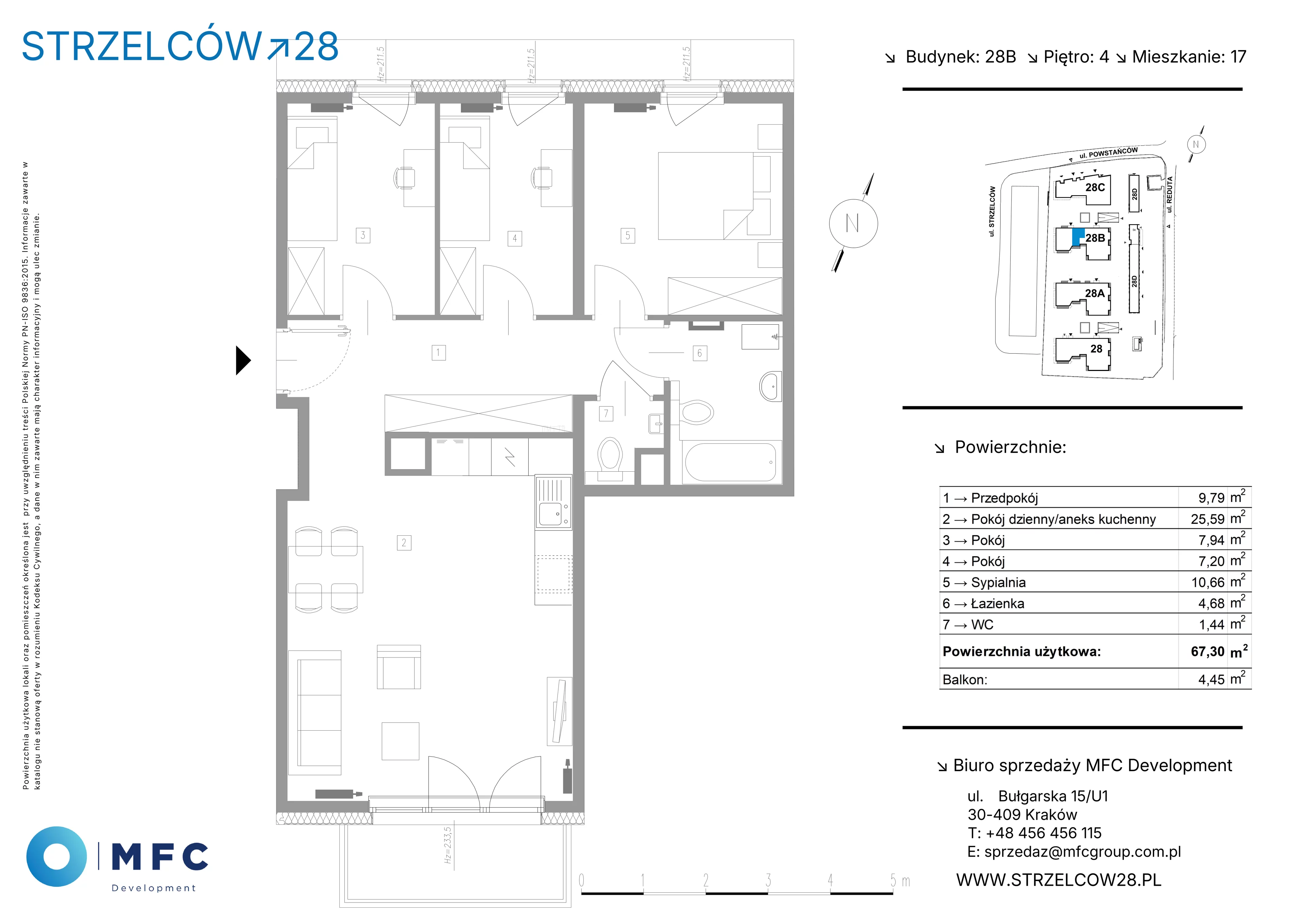 4 pokoje, mieszkanie 67,30 m², piętro 4, oferta nr 17B, Strzelców 28, Kraków, Prądnik Czerwony, ul. Strzelców 28