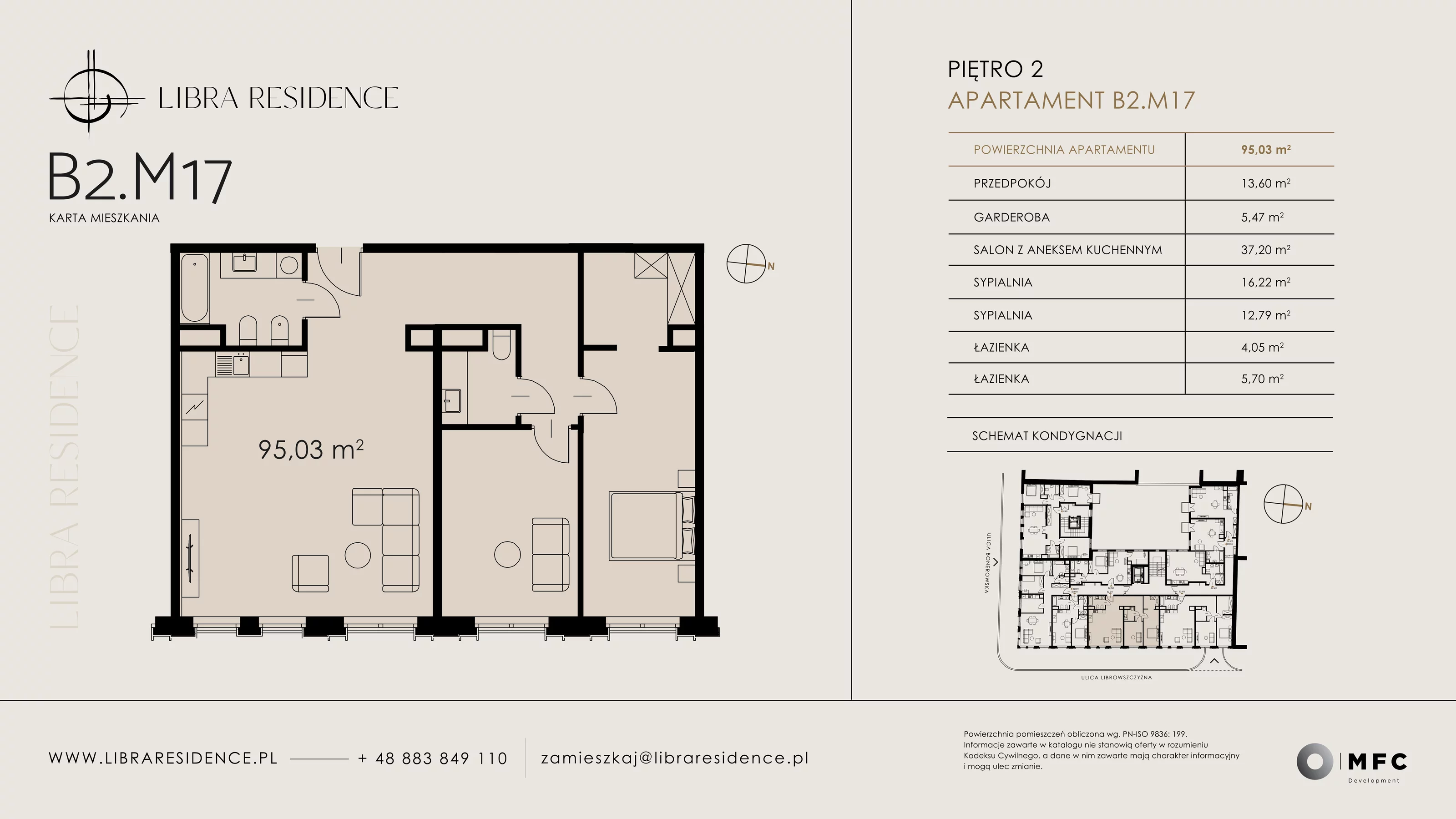 Apartament 95,03 m², piętro 2, oferta nr B2.M17, Libra Residence, Kraków, Stare Miasto, ul. Librowszczyzna 3 / Bonerowska 1