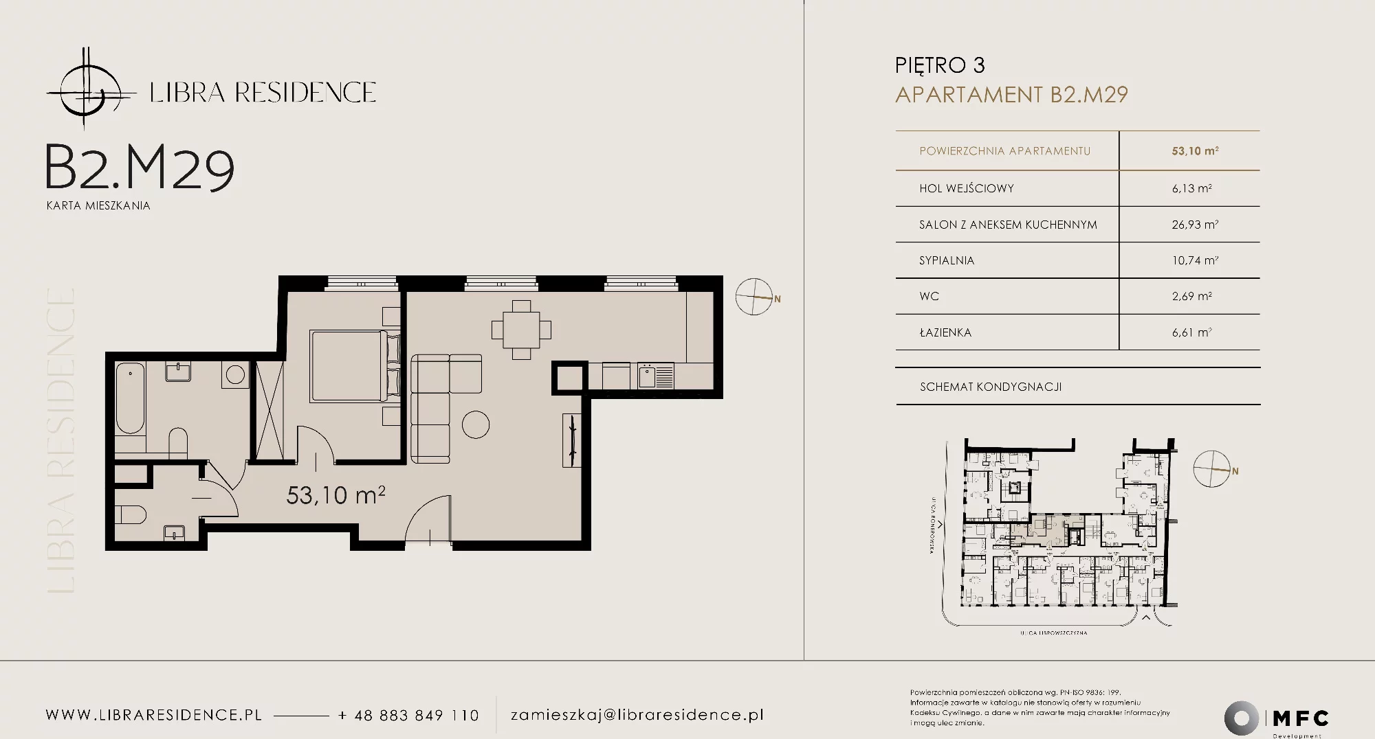 Apartament 53,10 m², piętro 3, oferta nr B2.M29, Libra Residence, Kraków, Stare Miasto, ul. Librowszczyzna 3 / Bonerowska 1