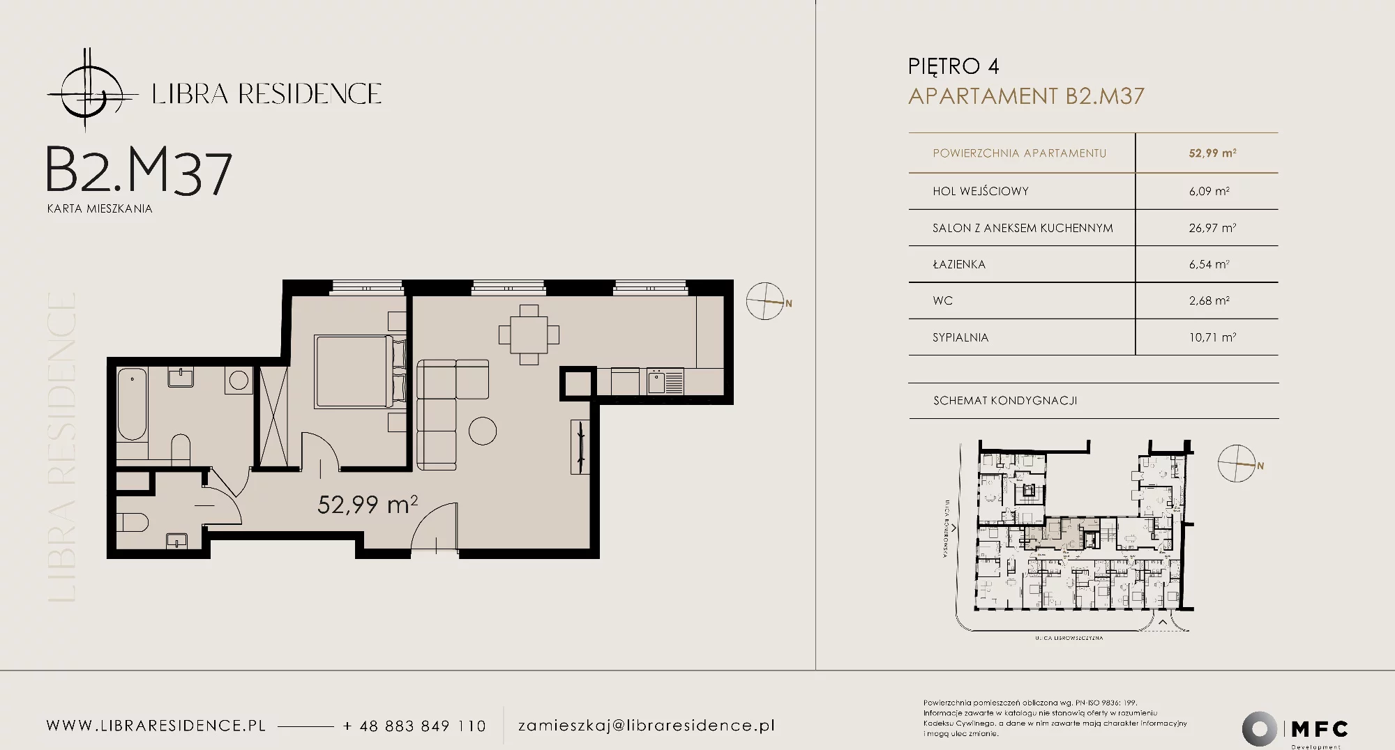 Apartament 52,99 m², piętro 4, oferta nr B2.M37, Libra Residence, Kraków, Stare Miasto, ul. Librowszczyzna 3 / Bonerowska 1