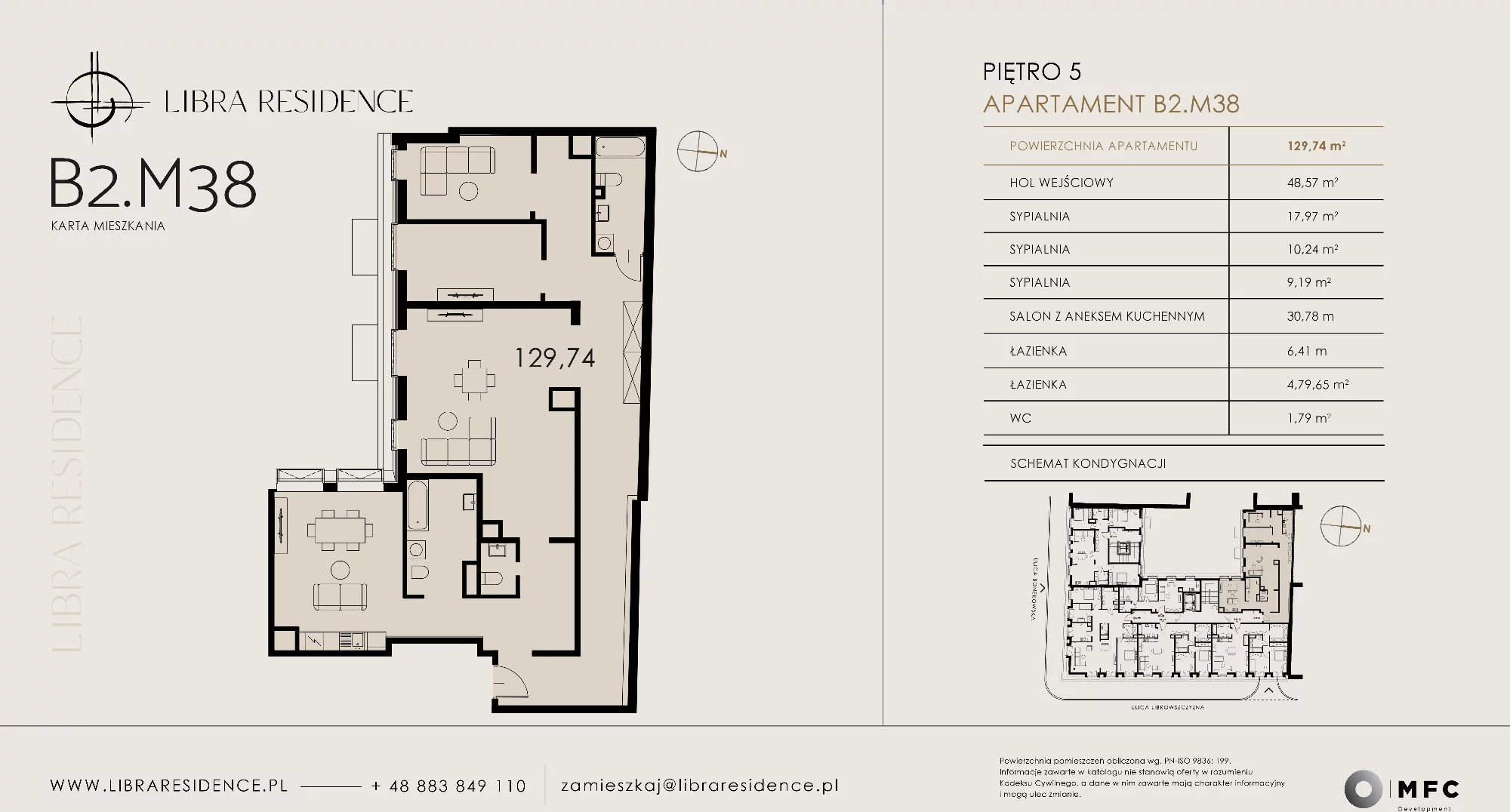 Apartament 129,74 m², piętro 5, oferta nr B2.M38, Libra Residence, Kraków, Stare Miasto, ul. Librowszczyzna 3 / Bonerowska 1