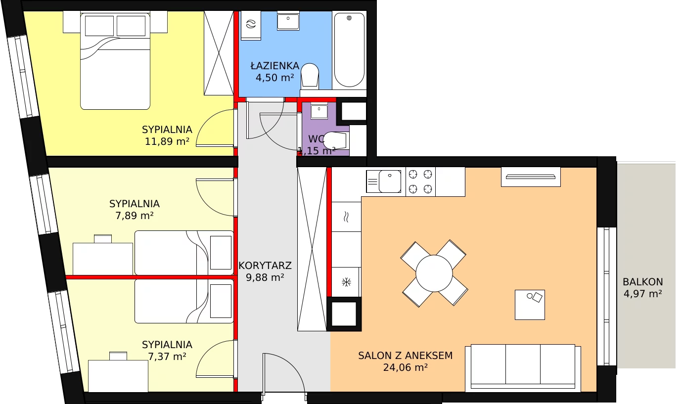 4 pokoje, mieszkanie 66,74 m², piętro 1, oferta nr A1, Strzelców 28, Kraków, Prądnik Czerwony, ul. Strzelców 28