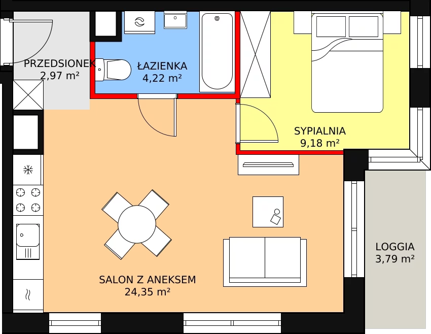 Mieszkanie 40,72 m², piętro 1, oferta nr A6, Strzelców 28, Kraków, Prądnik Czerwony, ul. Strzelców 28