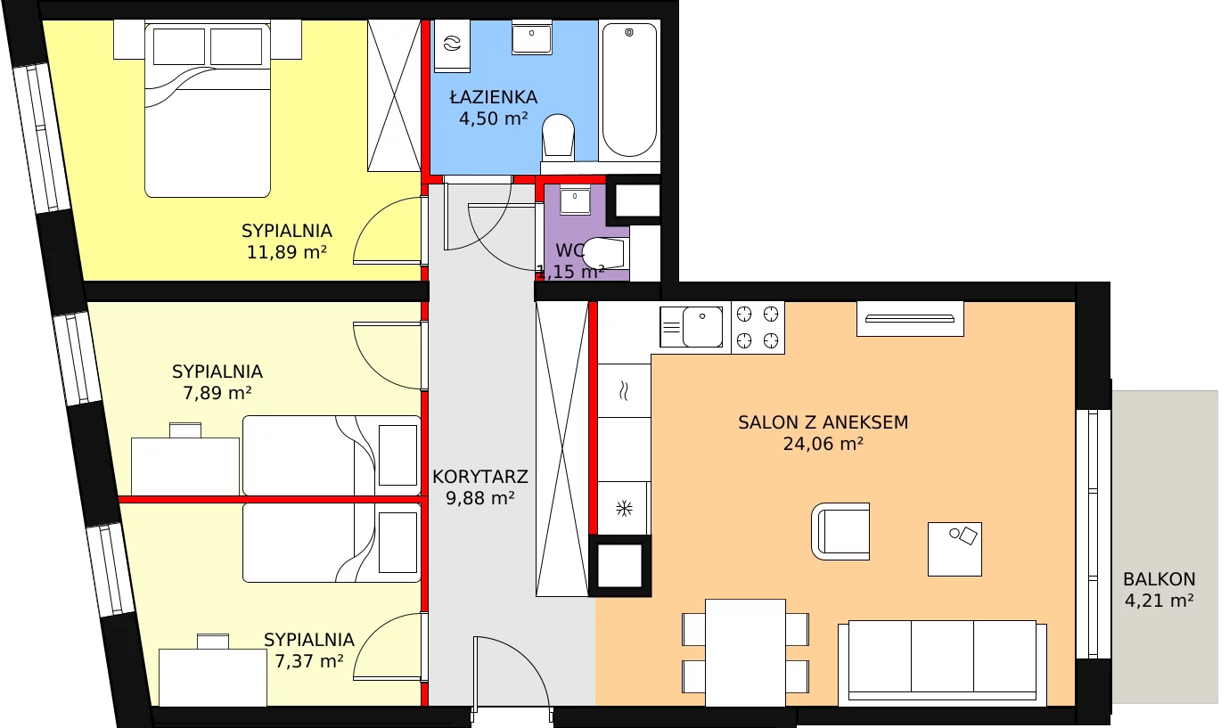 4 pokoje, mieszkanie 66,74 m², piętro 2, oferta nr A9, Strzelców 28, Kraków, Prądnik Czerwony, ul. Strzelców 28