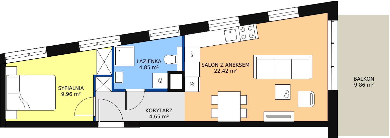 2 pokoje, mieszkanie 41,88 m², piętro 2, oferta nr A12, Strzelców 28, Kraków, Prądnik Czerwony, ul. Strzelców 28