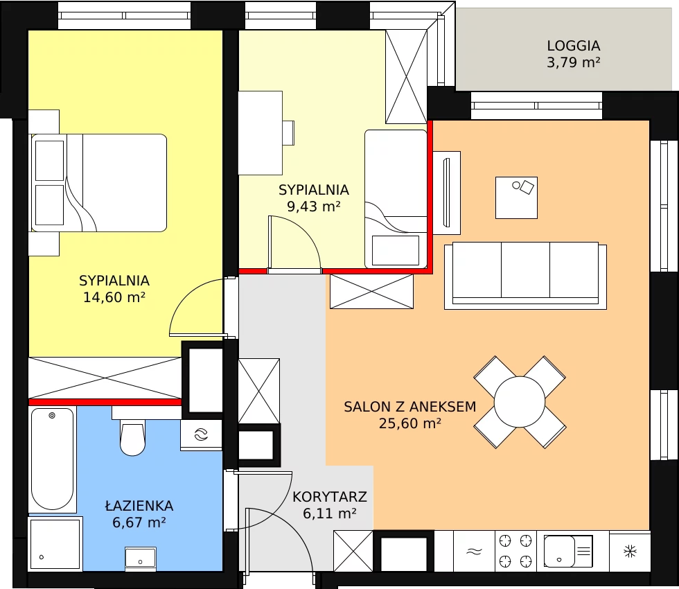 3 pokoje, mieszkanie 62,41 m², piętro 2, oferta nr A14, Strzelców 28, Kraków, Prądnik Czerwony, ul. Strzelców 28