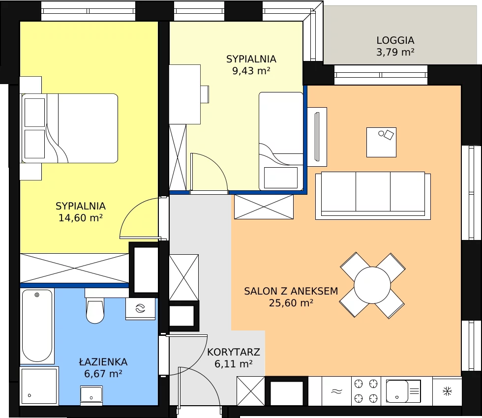 3 pokoje, mieszkanie 62,41 m², piętro 3, oferta nr A23, Strzelców 28, Kraków, Prądnik Czerwony, ul. Strzelców 28