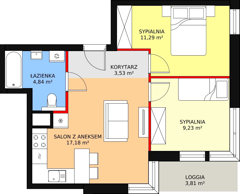 3 pokoje, mieszkanie 46,07 m², piętro 4, oferta nr A32, Strzelców 28, Kraków, Prądnik Czerwony, ul. Strzelców 28