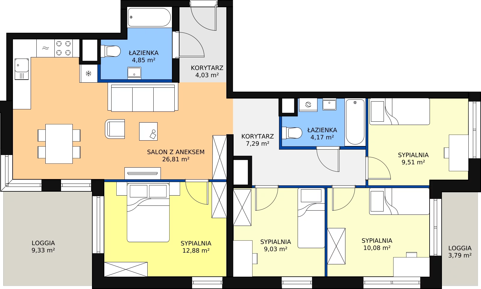 5 pokoi, mieszkanie 88,65 m², piętro 6, oferta nr A46, Strzelców 28, Kraków, Prądnik Czerwony, ul. Strzelców 28
