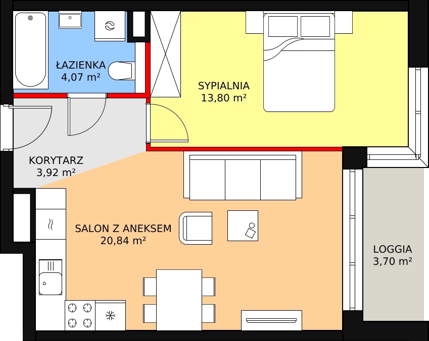 Mieszkanie 42,63 m², piętro 1, oferta nr B14, Strzelców 28, Kraków, Prądnik Czerwony, ul. Strzelców 28