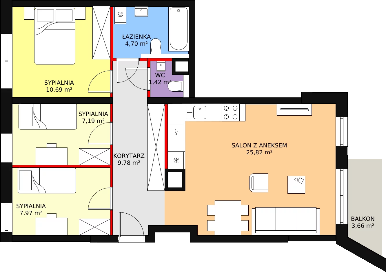 4 pokoje, mieszkanie 67,57 m², piętro 3, oferta nr B27, Strzelców 28, Kraków, Prądnik Czerwony, ul. Strzelców 28