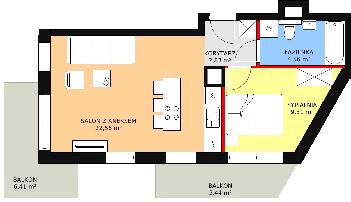 Mieszkanie 39,26 m², piętro 3, oferta nr B28, Strzelców 28, Kraków, Prądnik Czerwony, ul. Strzelców 28