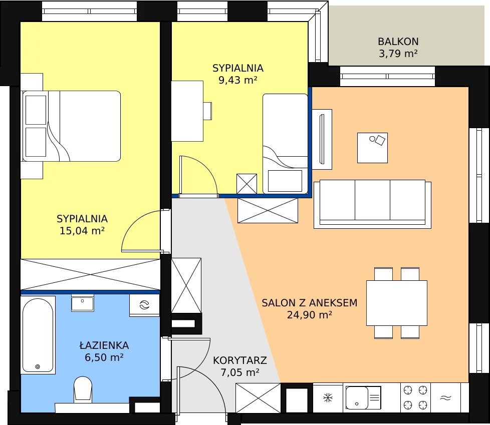 3 pokoje, mieszkanie 55,08 m², piętro 4, oferta nr 51B, Strzelców 28, Kraków, Prądnik Czerwony, ul. Strzelców 28