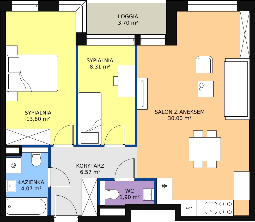3 pokoje, mieszkanie 64,65 m², piętro 6, oferta nr B59, Strzelców 28, Kraków, Prądnik Czerwony, ul. Strzelców 28