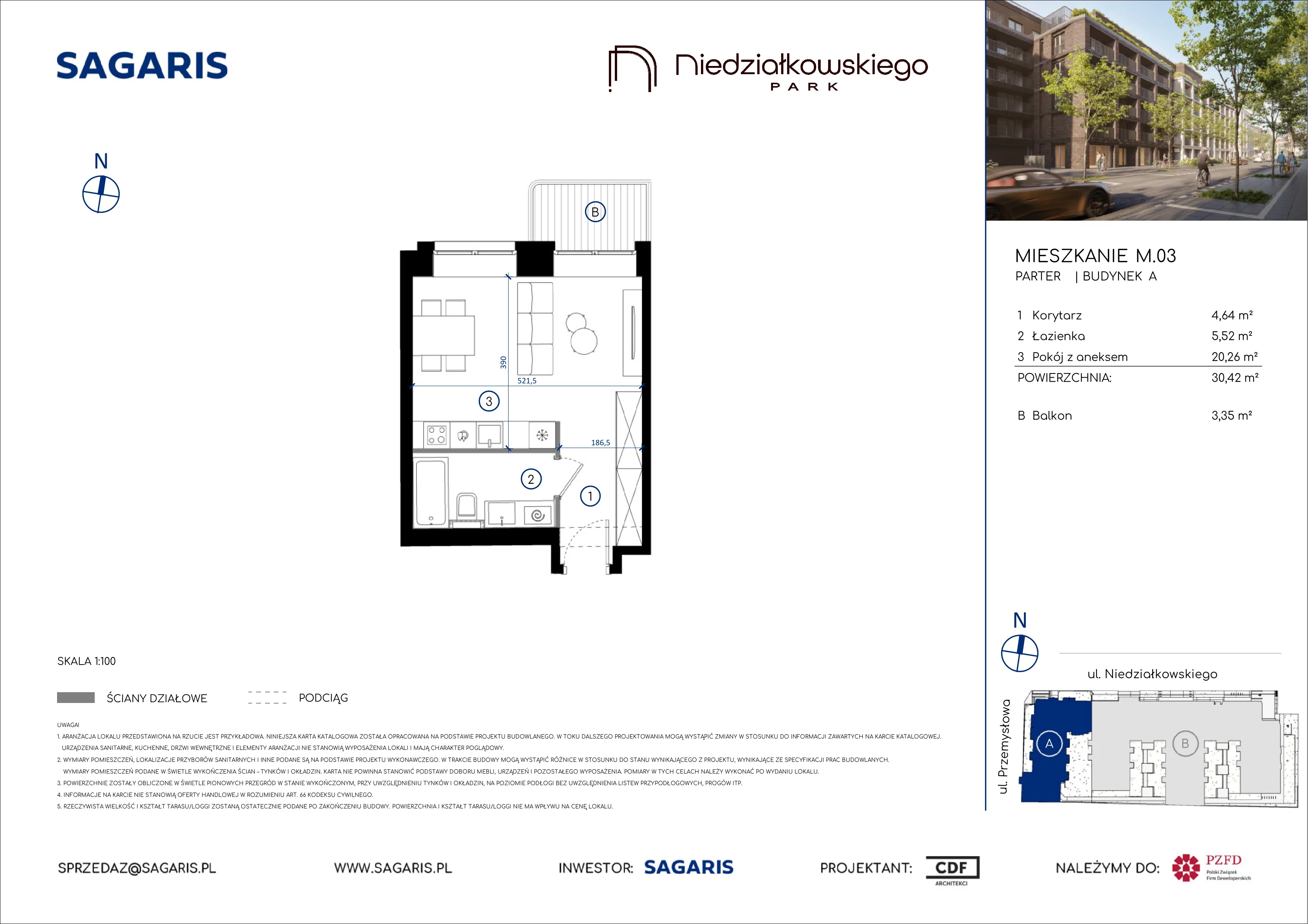 1 pokój, mieszkanie 30,42 m², parter, oferta nr M.03, Niedziałkowskiego Park, Poznań, Wilda, ul. Niedziałkowskiego Park