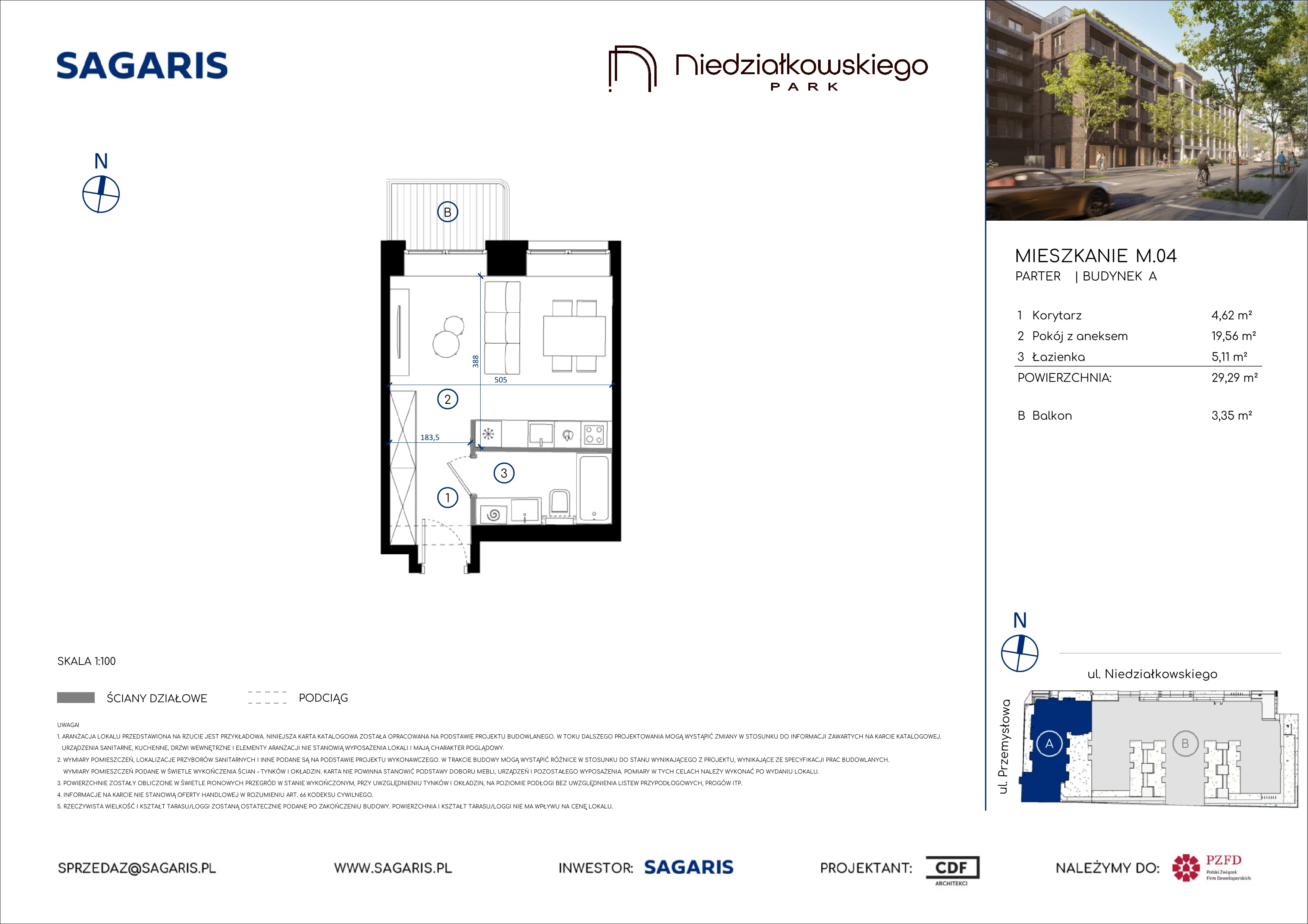 1 pokój, mieszkanie 29,29 m², parter, oferta nr M.04, Niedziałkowskiego Park, Poznań, Wilda, ul. Niedziałkowskiego Park