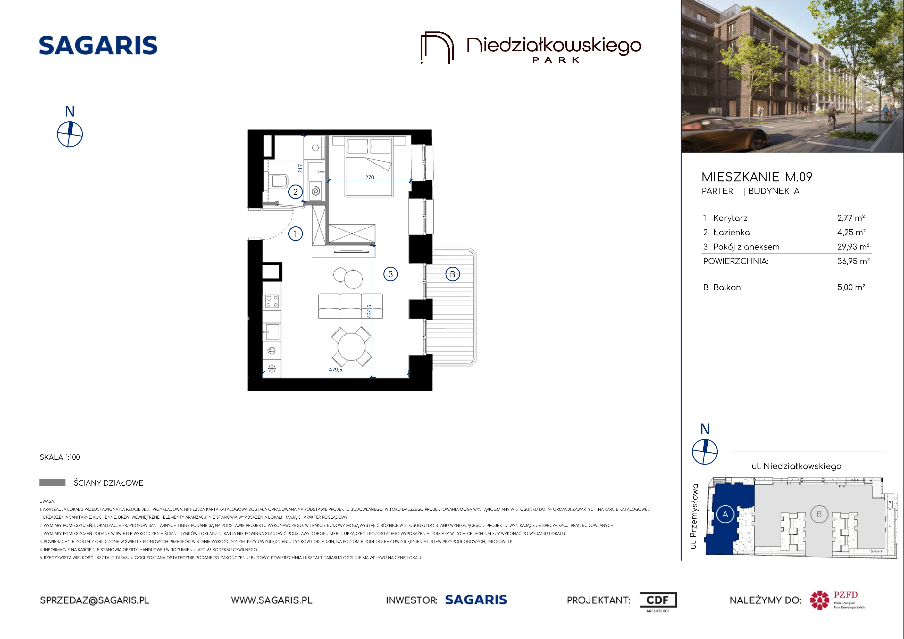 1 pokój, mieszkanie 36,95 m², piętro 1, oferta nr M.09, Niedziałkowskiego Park, Poznań, Wilda, ul. Niedziałkowskiego Park