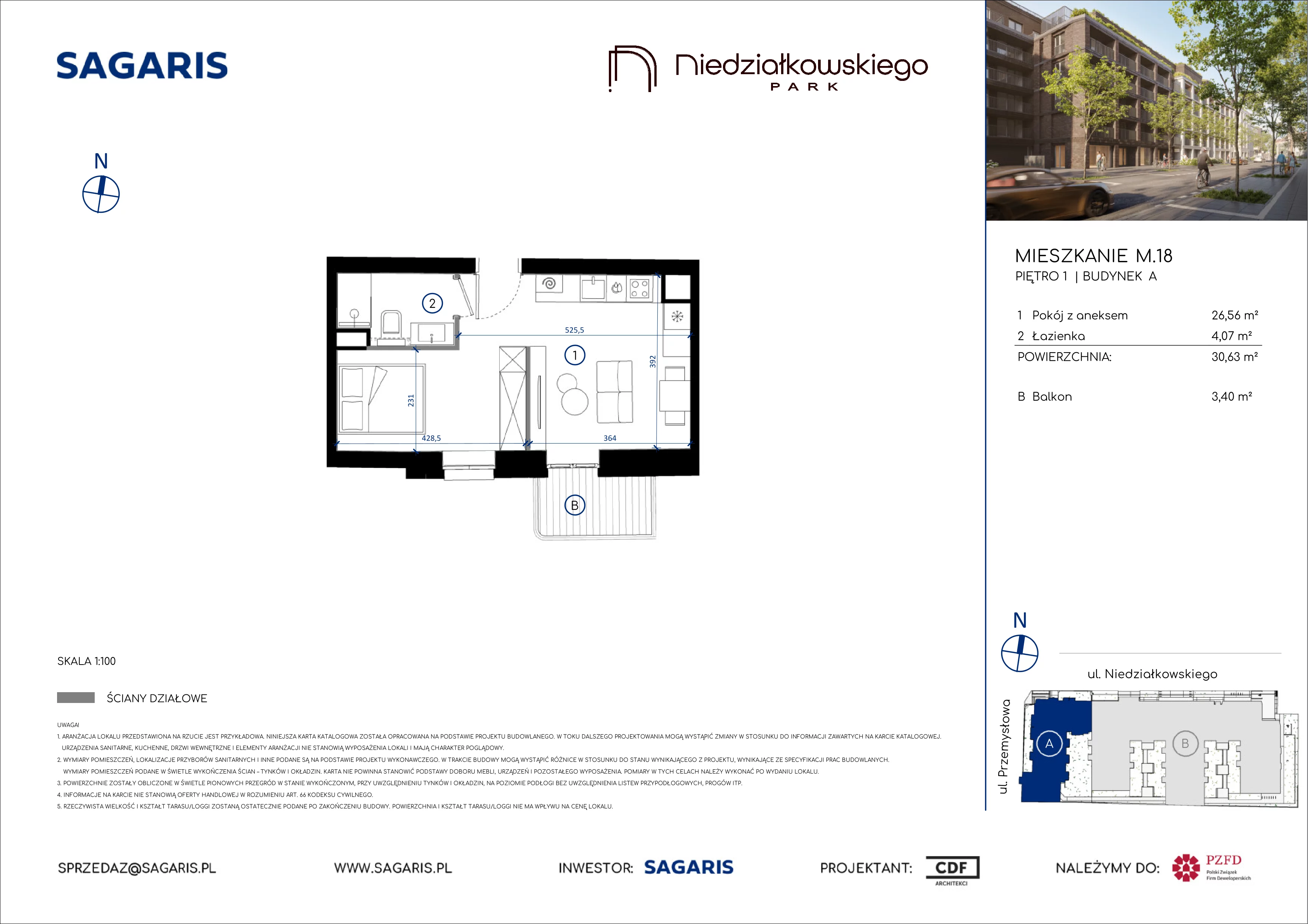 1 pokój, mieszkanie 30,63 m², piętro 1, oferta nr M.18, Niedziałkowskiego Park, Poznań, Wilda, ul. Niedziałkowskiego Park