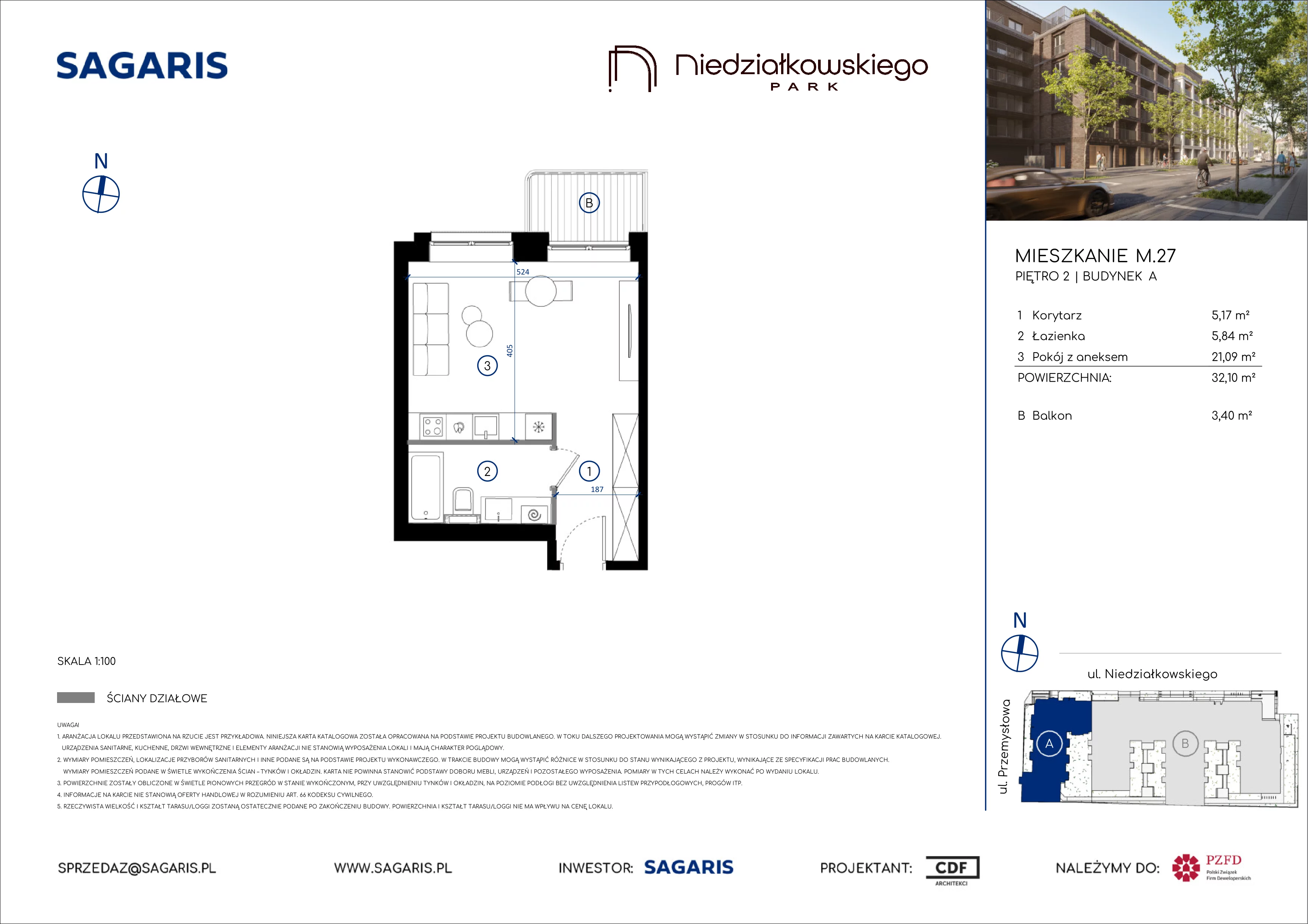 1 pokój, mieszkanie 32,10 m², piętro 2, oferta nr M.27, Niedziałkowskiego Park, Poznań, Wilda, ul. Niedziałkowskiego Park