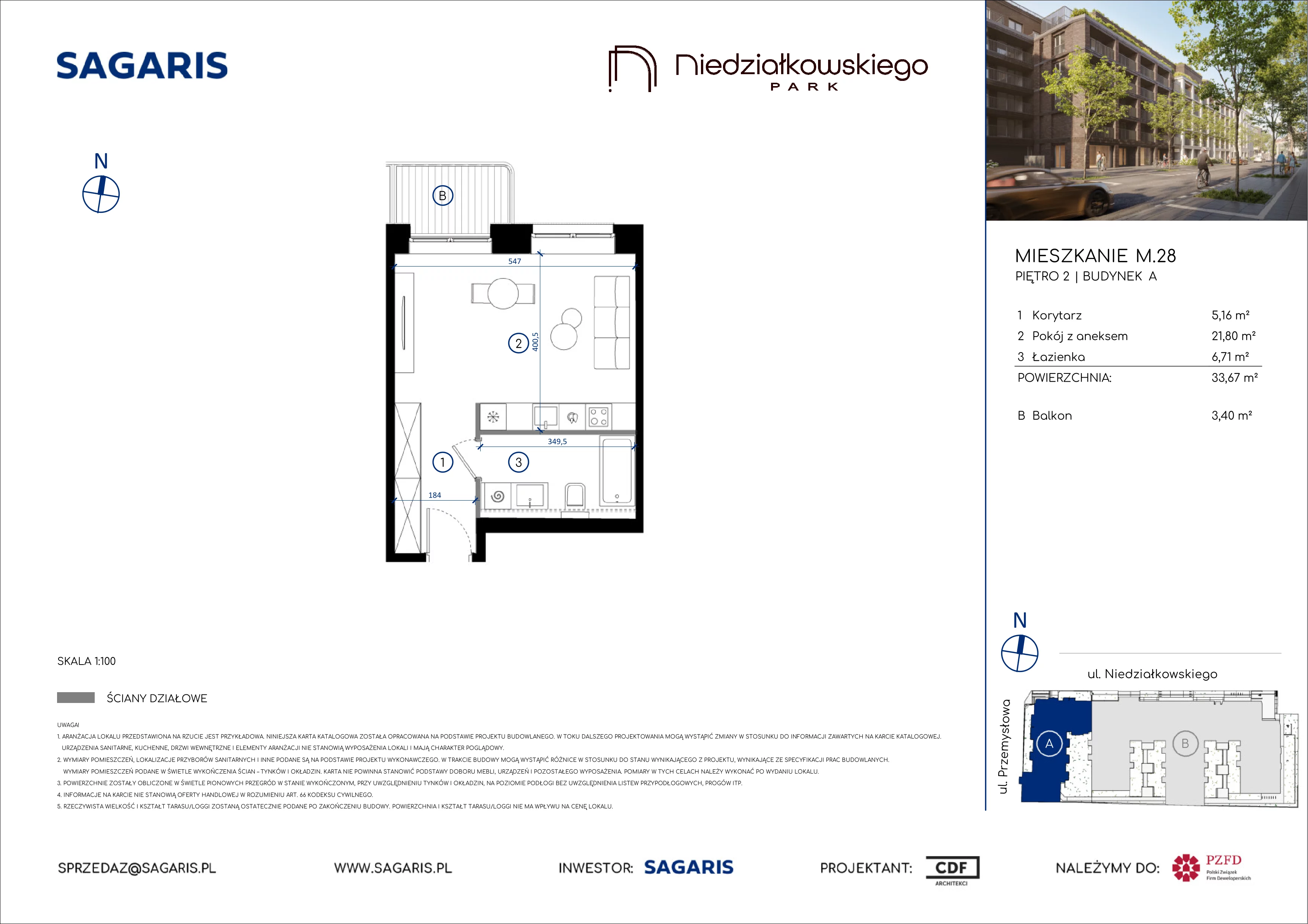1 pokój, mieszkanie 33,67 m², piętro 2, oferta nr M.28, Niedziałkowskiego Park, Poznań, Wilda, ul. Niedziałkowskiego Park