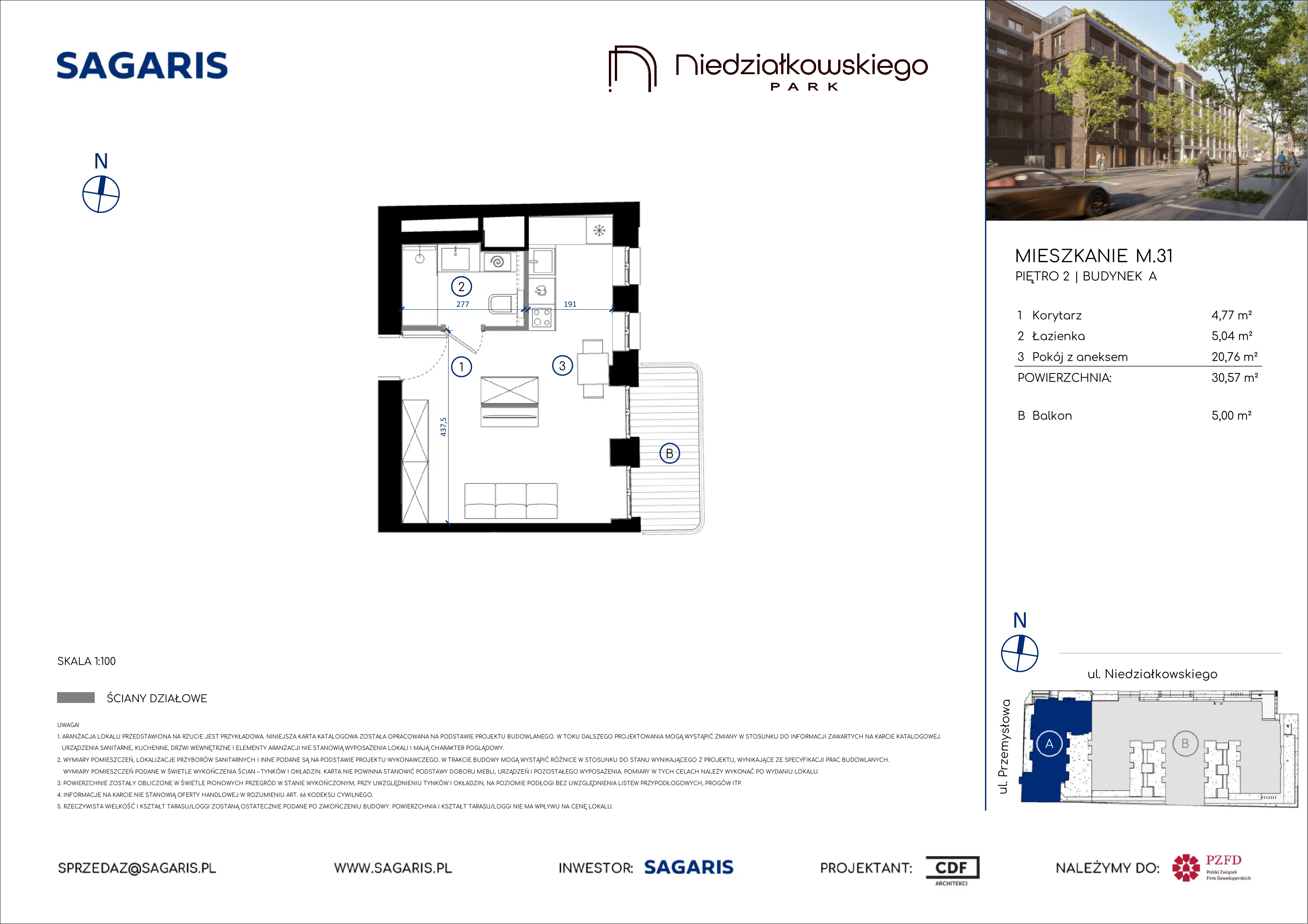 1 pokój, mieszkanie 30,57 m², piętro 2, oferta nr M.31, Niedziałkowskiego Park, Poznań, Wilda, ul. Niedziałkowskiego Park