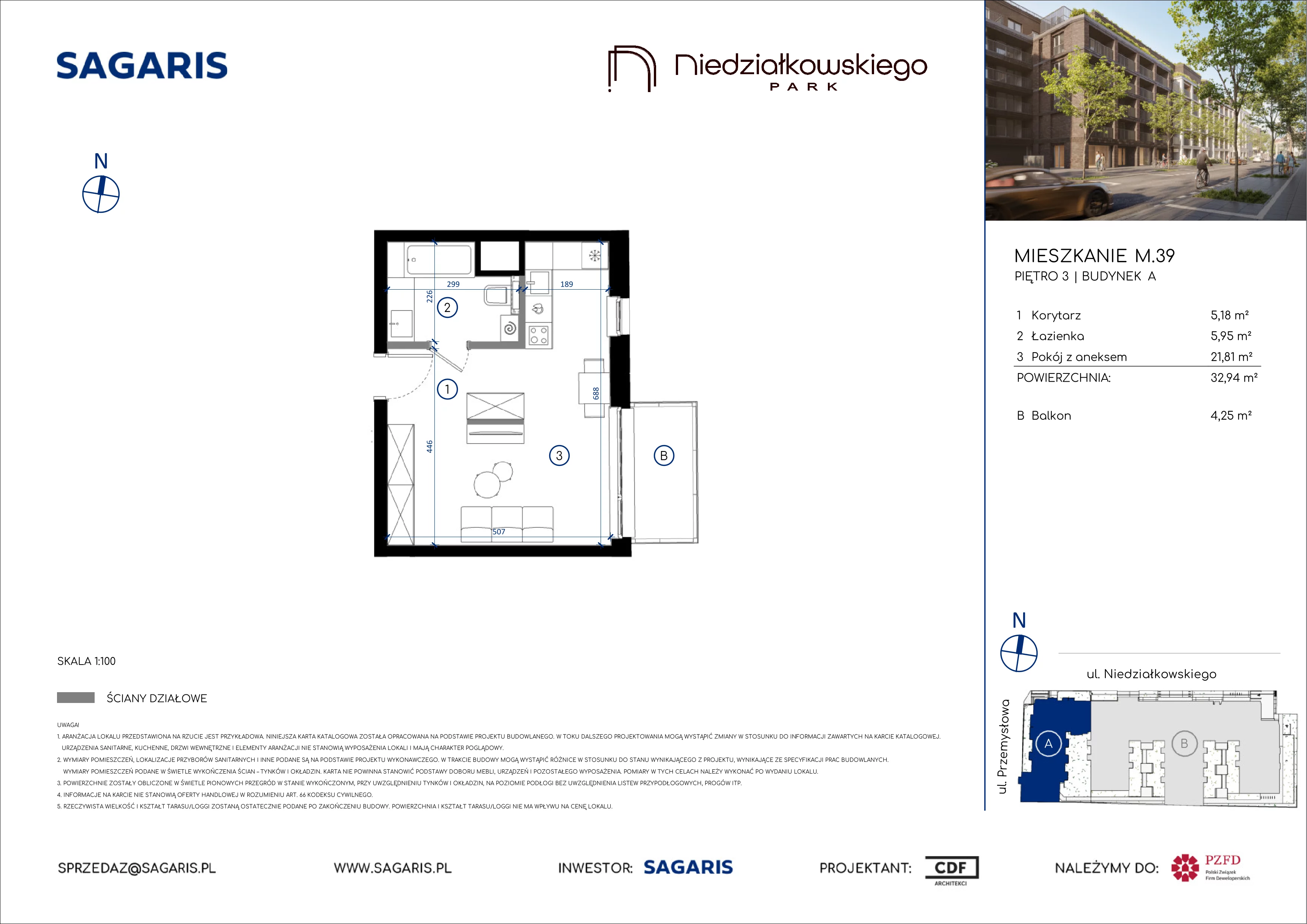 1 pokój, mieszkanie 32,94 m², piętro 3, oferta nr M.39, Niedziałkowskiego Park, Poznań, Wilda, ul. Niedziałkowskiego Park