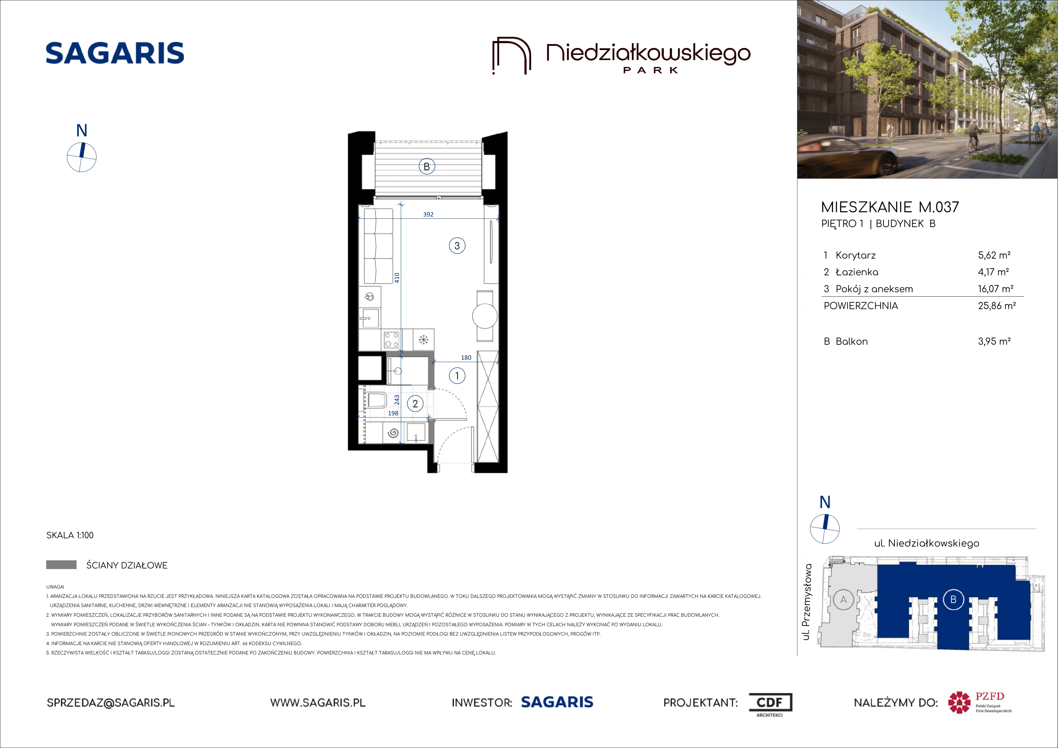 1 pokój, mieszkanie 25,86 m², piętro 1, oferta nr M.037, Niedziałkowskiego Park, Poznań, Wilda, ul. Niedziałkowskiego Park