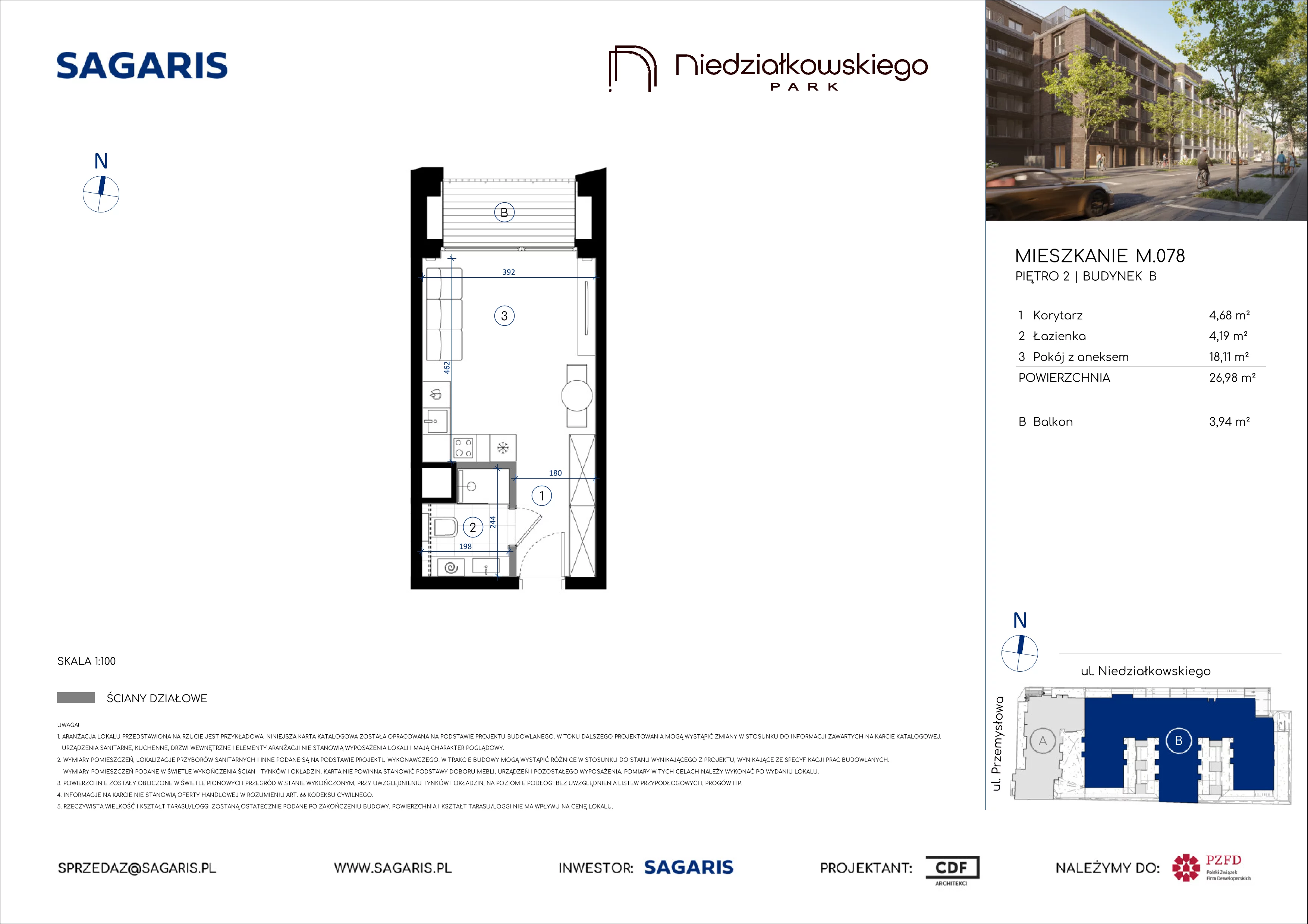 1 pokój, mieszkanie 26,98 m², piętro 2, oferta nr M.078, Niedziałkowskiego Park, Poznań, Wilda, ul. Niedziałkowskiego Park