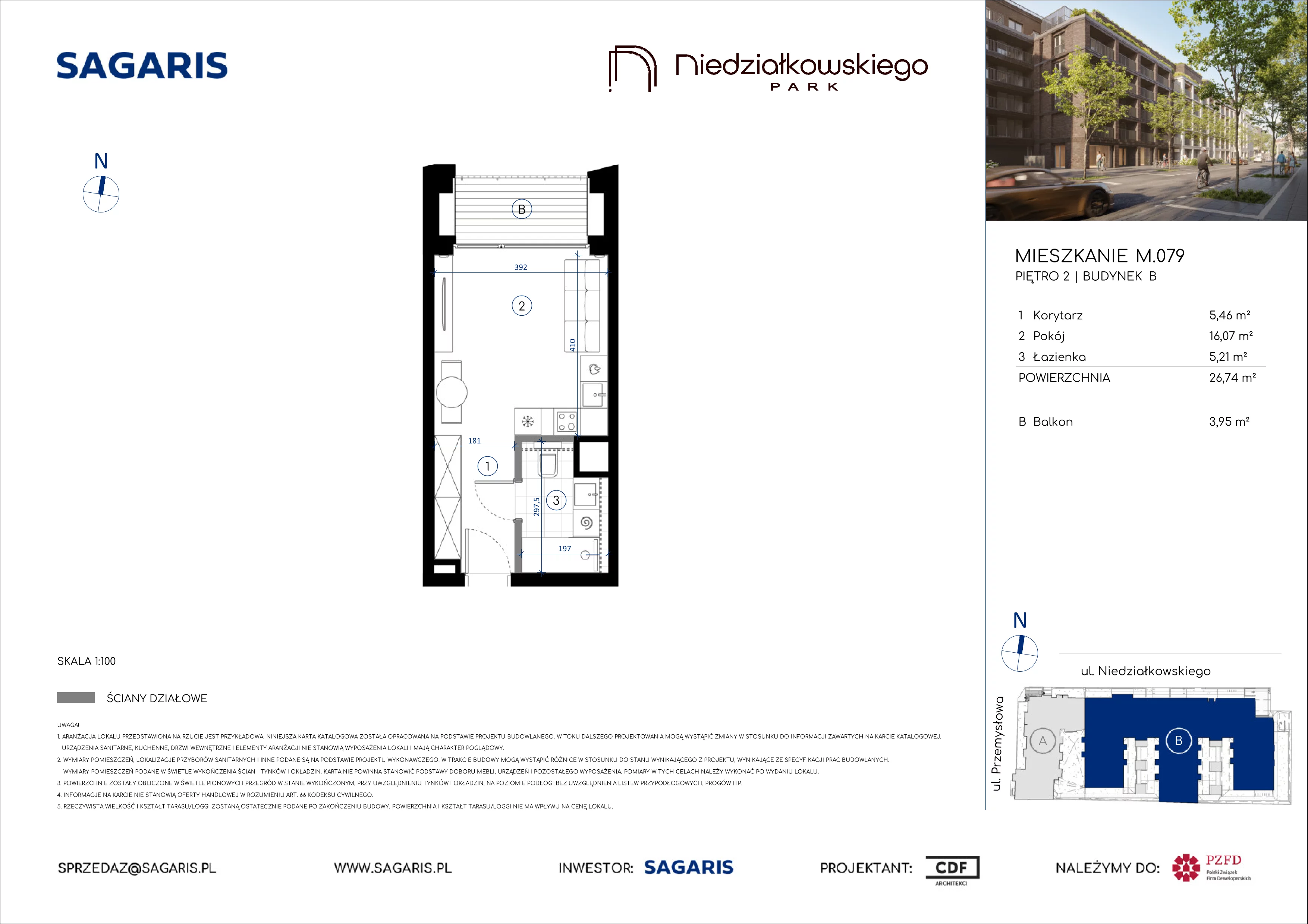 1 pokój, mieszkanie 26,74 m², piętro 2, oferta nr M.079, Niedziałkowskiego Park, Poznań, Wilda, ul. Niedziałkowskiego Park