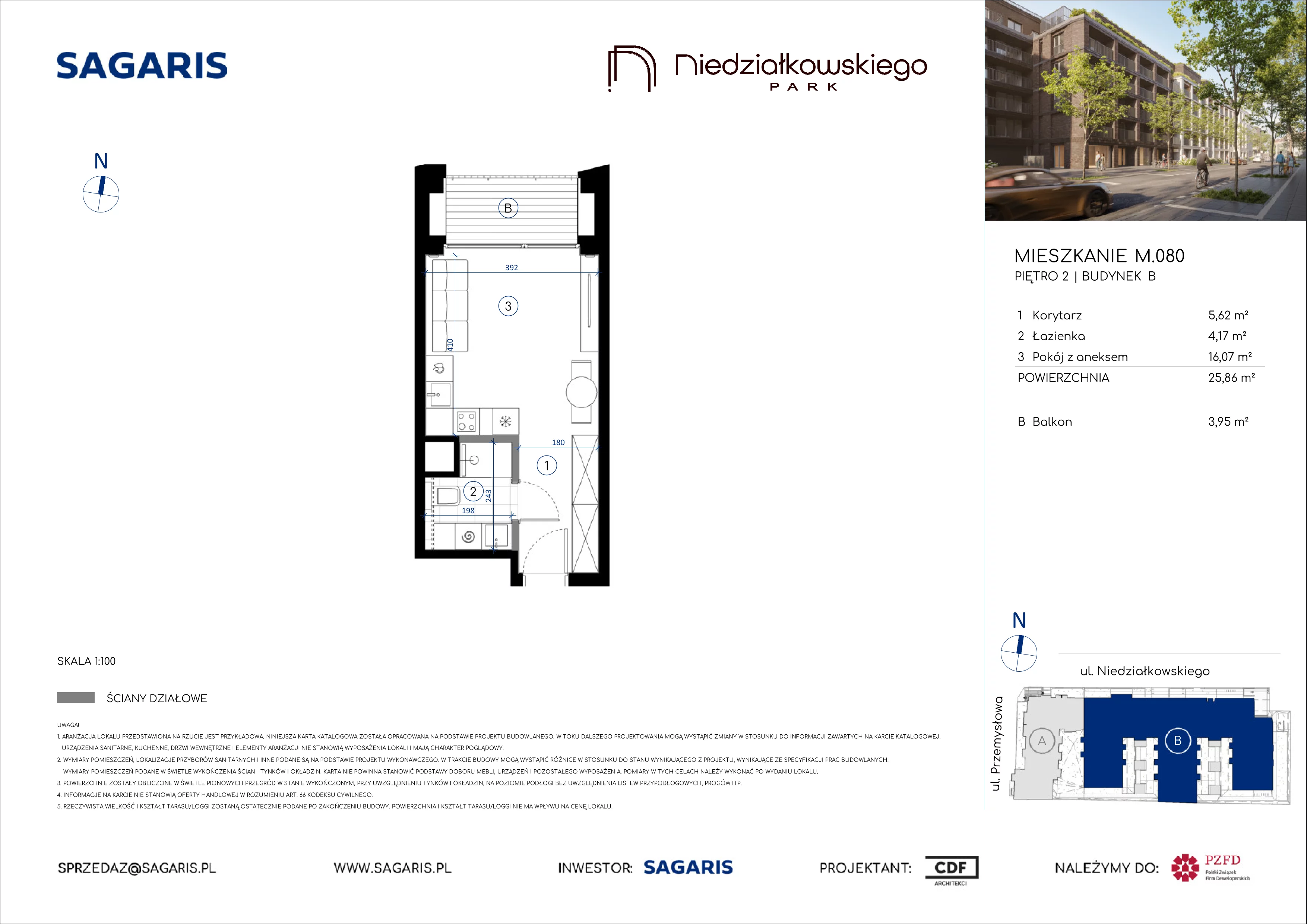 1 pokój, mieszkanie 25,86 m², piętro 2, oferta nr M.080, Niedziałkowskiego Park, Poznań, Wilda, ul. Niedziałkowskiego Park
