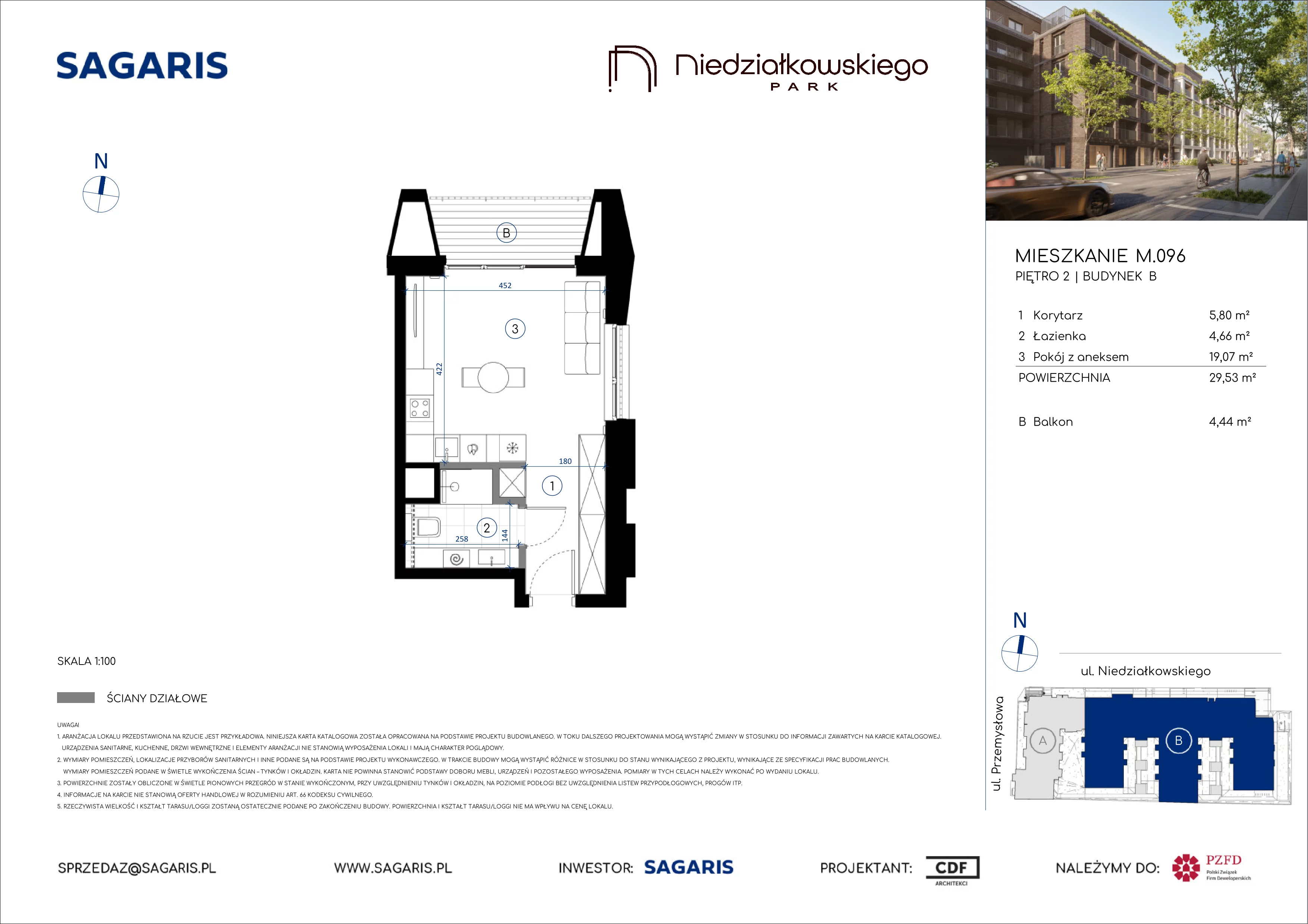 1 pokój, mieszkanie 29,56 m², piętro 2, oferta nr M.096, Niedziałkowskiego Park, Poznań, Wilda, ul. Niedziałkowskiego Park