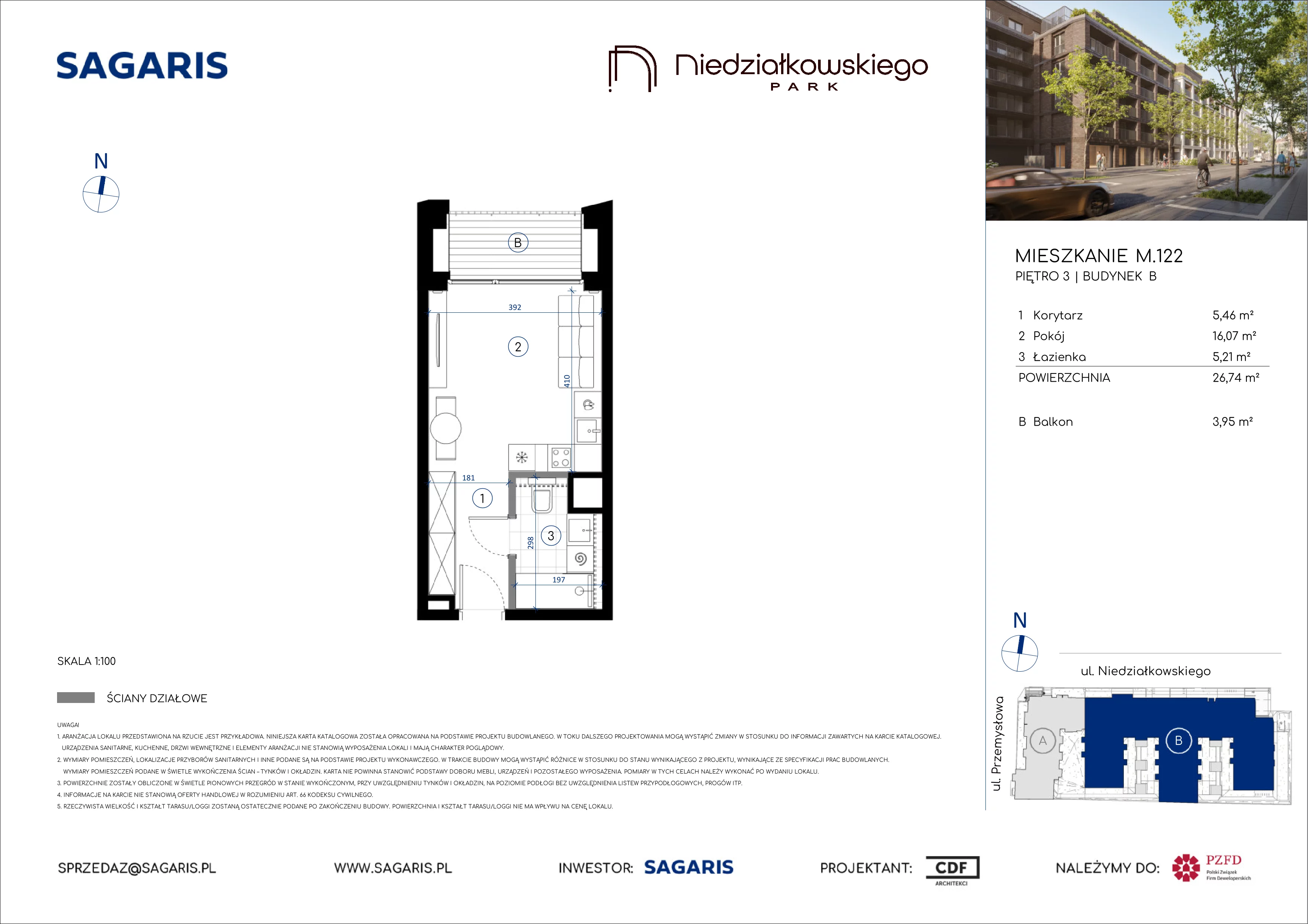 1 pokój, mieszkanie 26,74 m², piętro 3, oferta nr M.122, Niedziałkowskiego Park, Poznań, Wilda, ul. Niedziałkowskiego Park