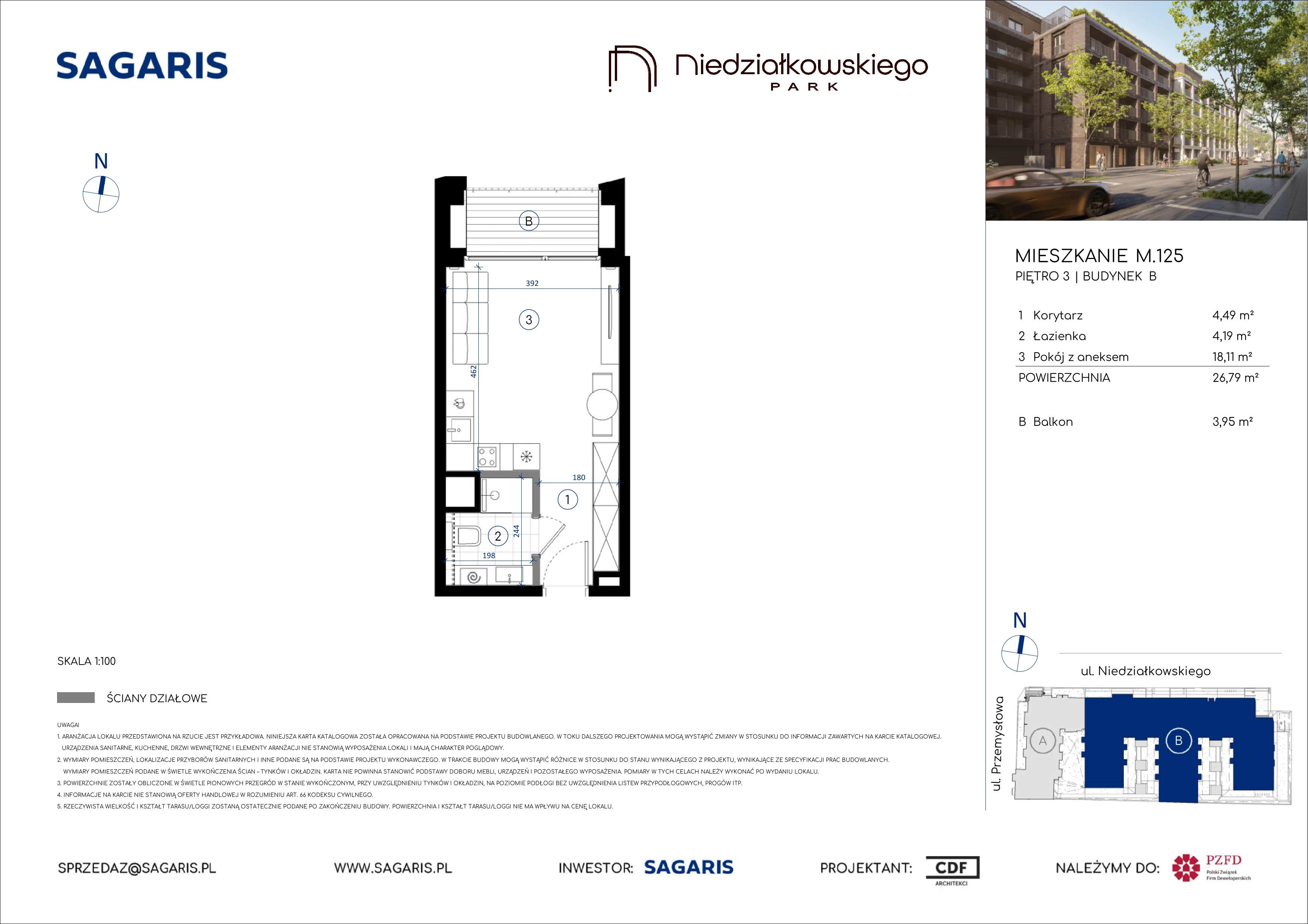 1 pokój, mieszkanie 26,79 m², piętro 3, oferta nr M.125, Niedziałkowskiego Park, Poznań, Wilda, ul. Niedziałkowskiego Park