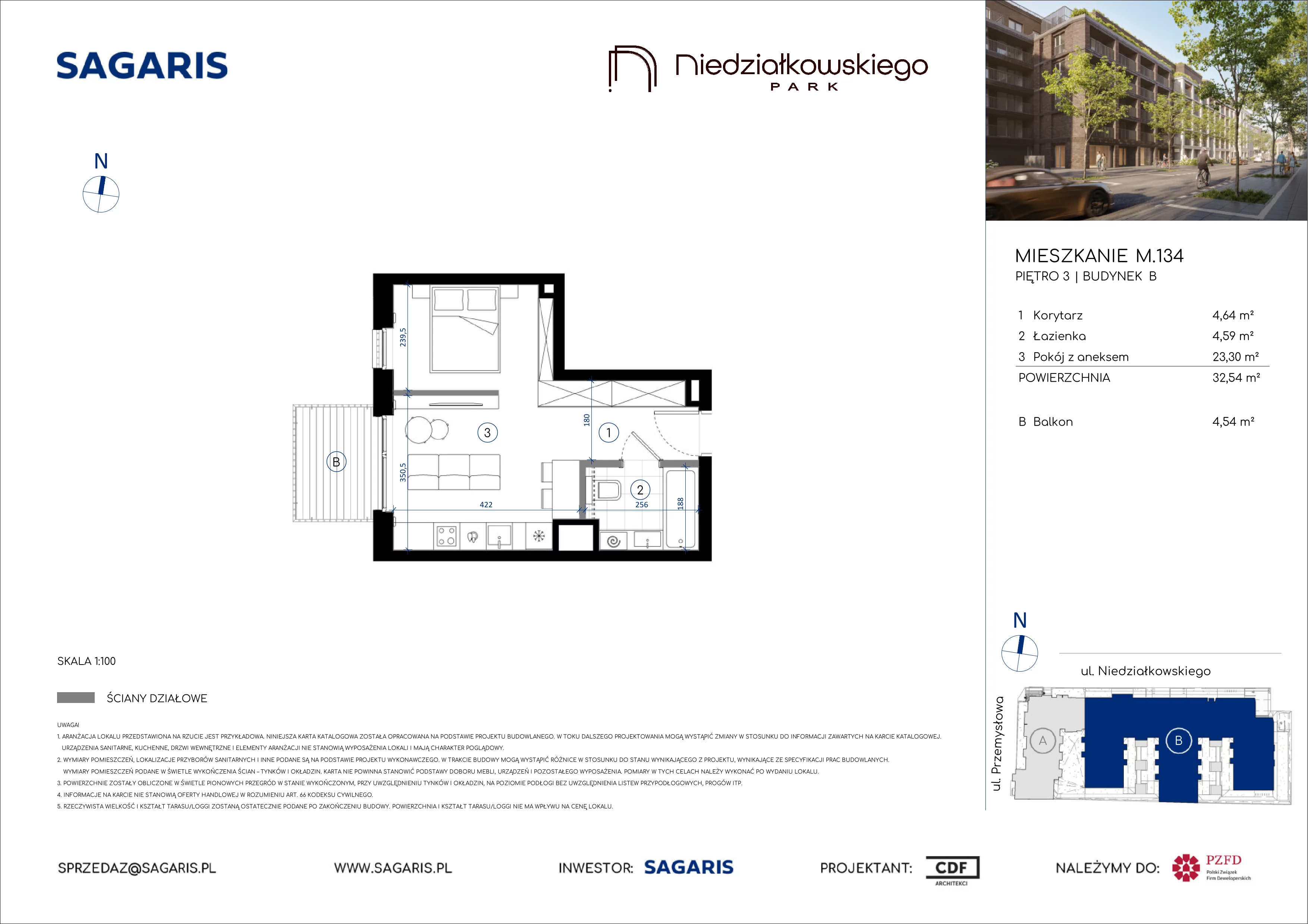 1 pokój, mieszkanie 32,54 m², piętro 3, oferta nr M.134, Niedziałkowskiego Park, Poznań, Wilda, ul. Niedziałkowskiego Park