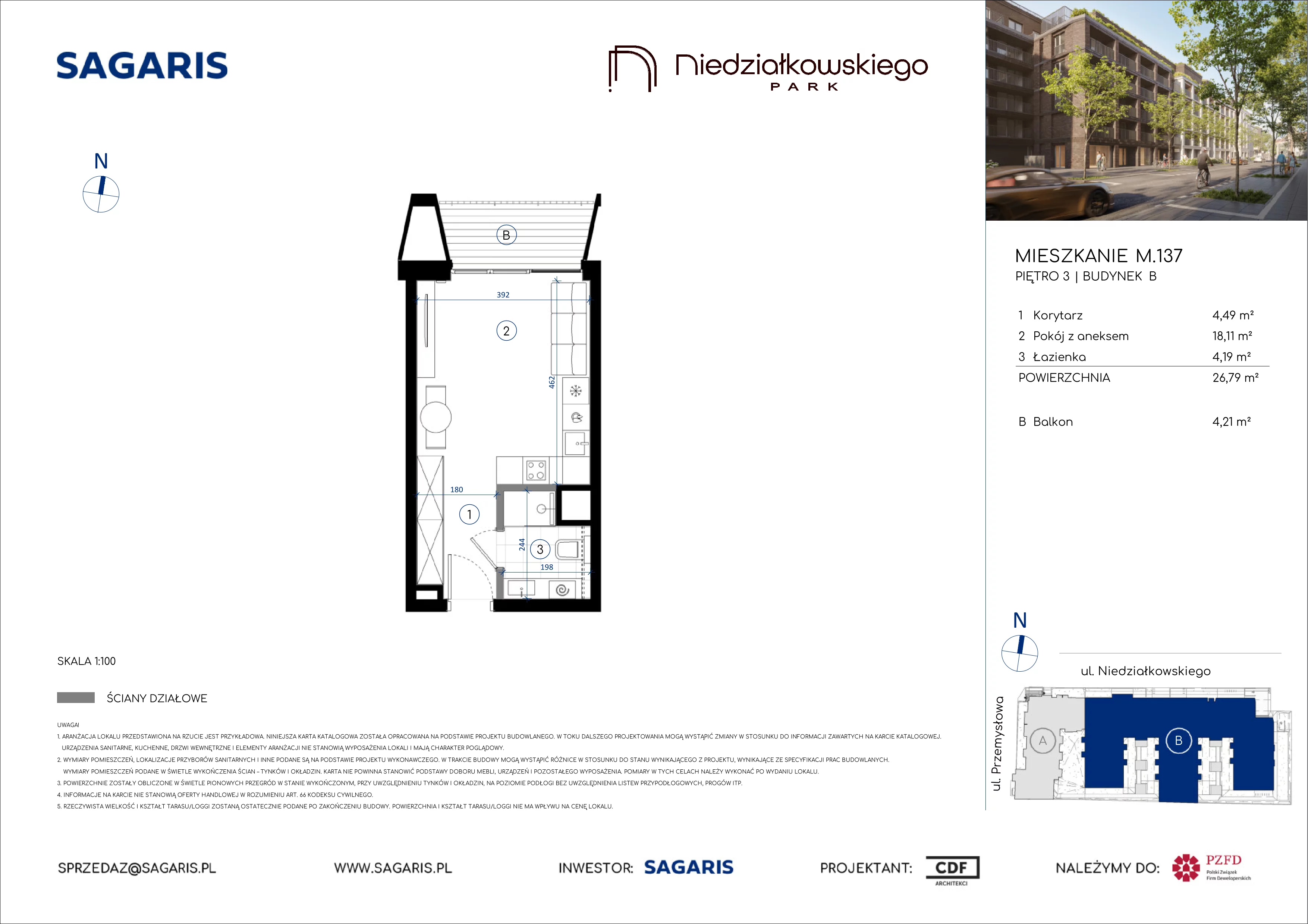 1 pokój, mieszkanie 26,79 m², piętro 3, oferta nr M.137, Niedziałkowskiego Park, Poznań, Wilda, ul. Niedziałkowskiego Park