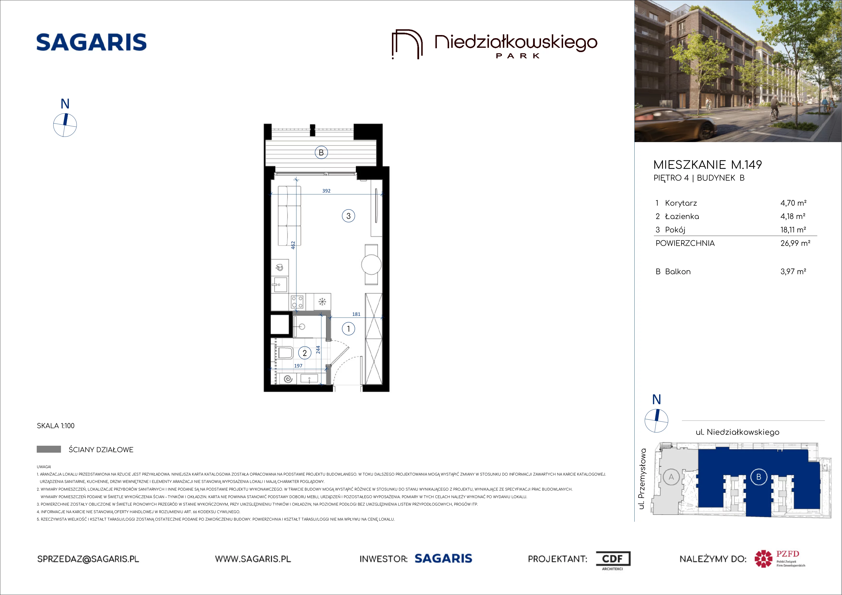 1 pokój, mieszkanie 26,99 m², piętro 4, oferta nr M.149, Niedziałkowskiego Park, Poznań, Wilda, ul. Niedziałkowskiego Park