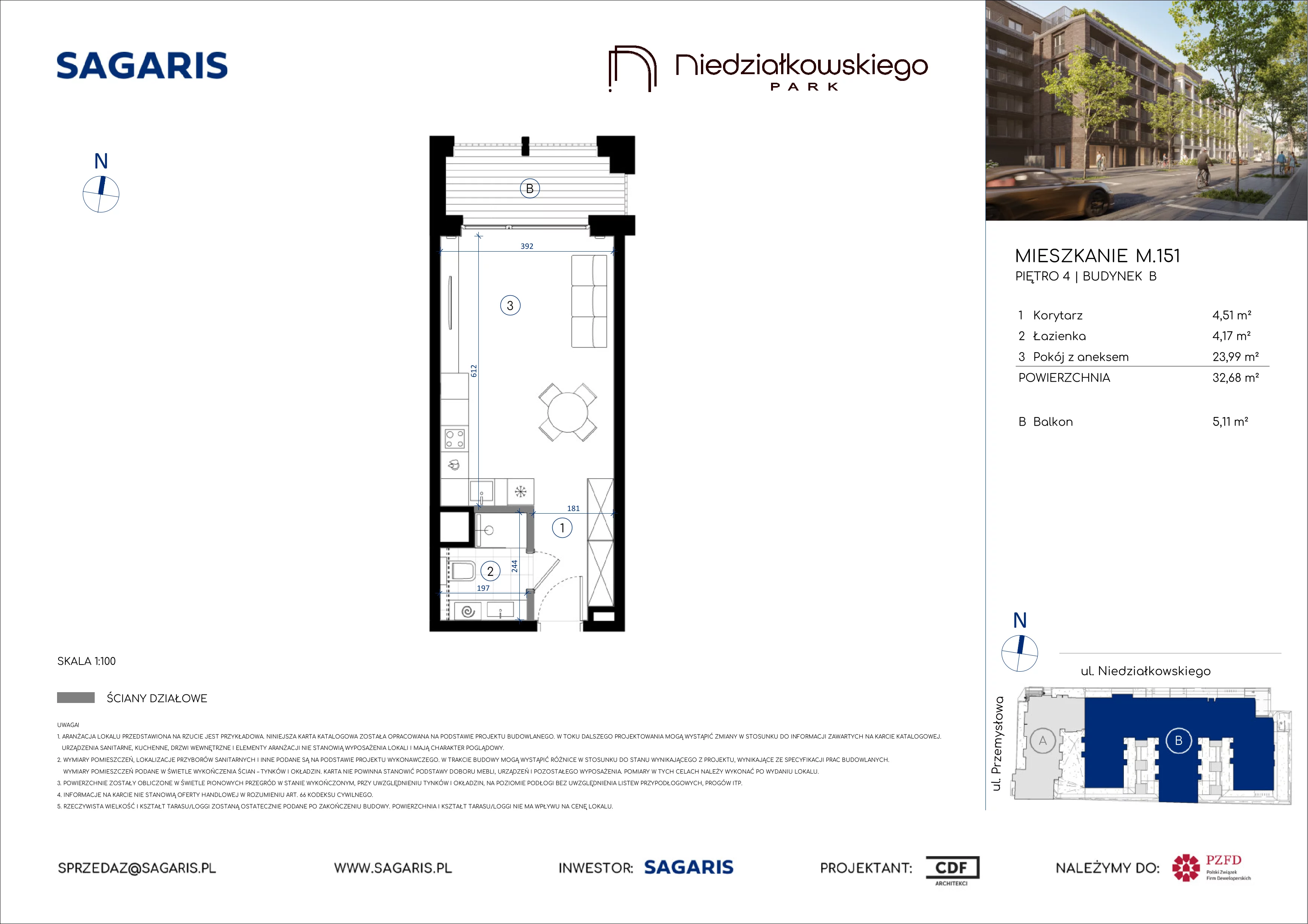 1 pokój, mieszkanie 32,68 m², piętro 4, oferta nr M.151, Niedziałkowskiego Park, Poznań, Wilda, ul. Niedziałkowskiego Park