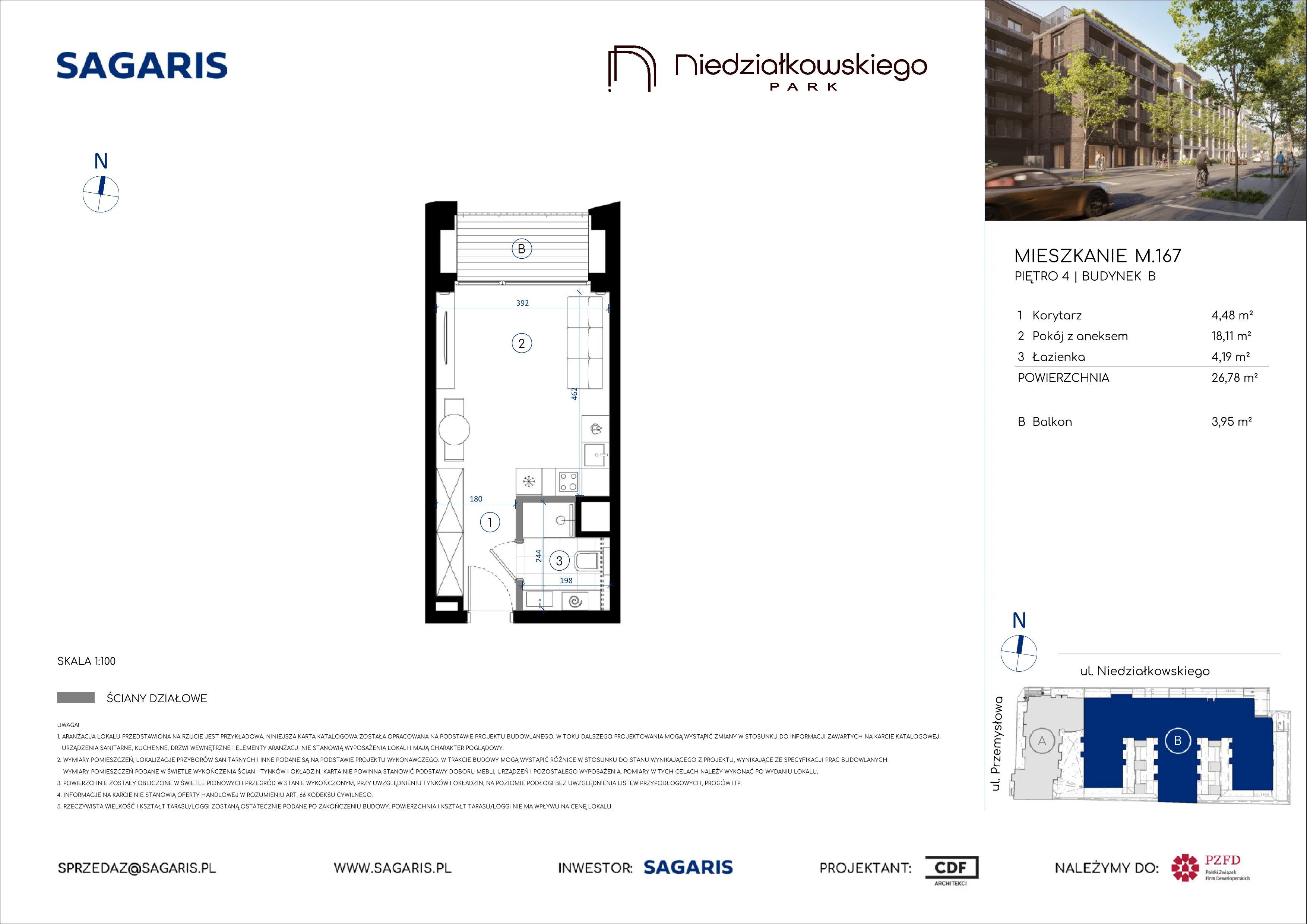 1 pokój, mieszkanie 26,78 m², piętro 4, oferta nr M.167, Niedziałkowskiego Park, Poznań, Wilda, ul. Niedziałkowskiego Park